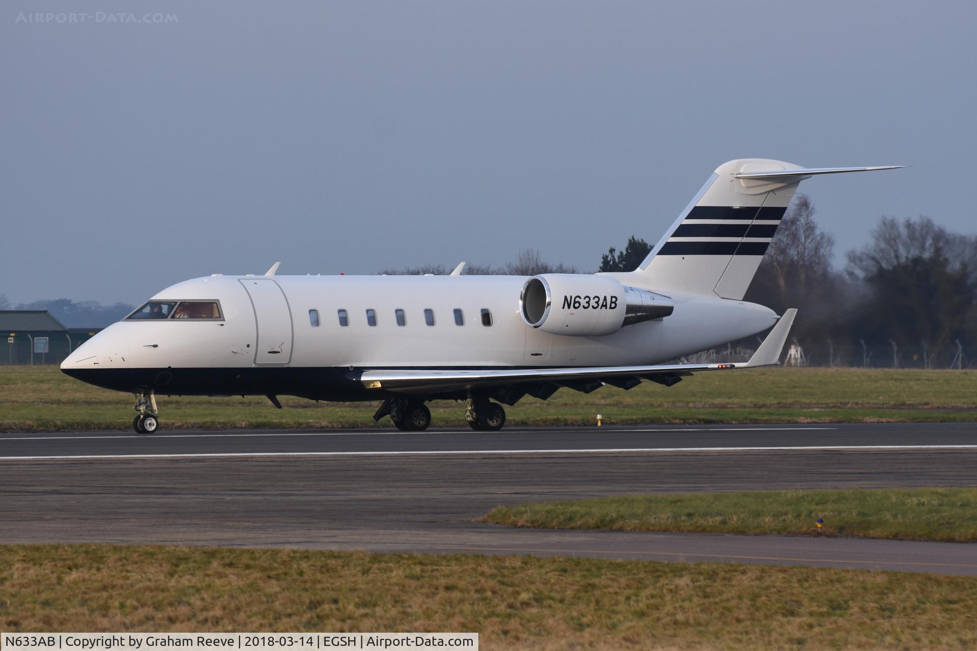 N633AB, 2010 Bombardier Challenger 605 (CL-600-2B16) C/N 5841, About to depart from Norwich.