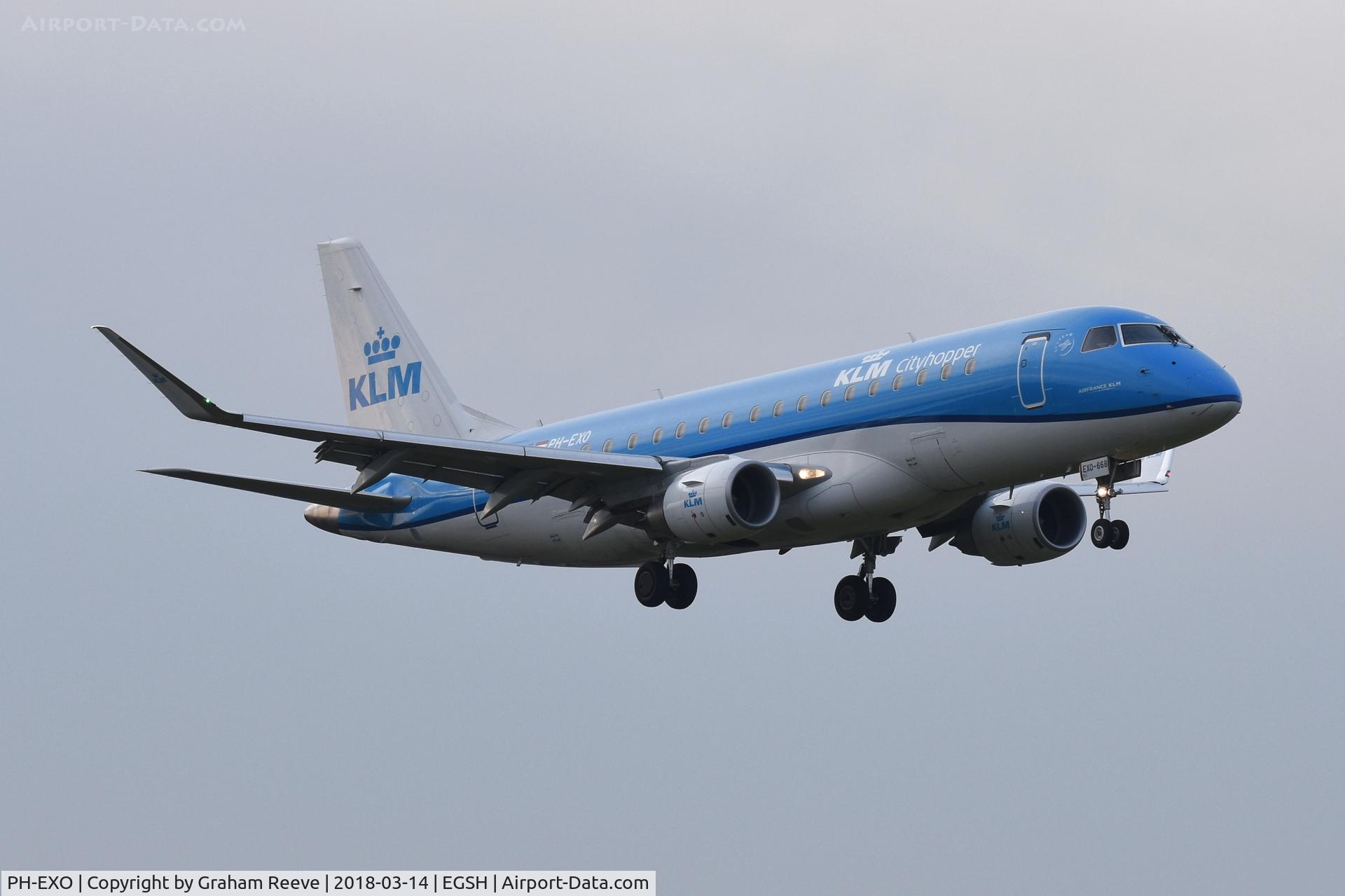 PH-EXO, 2017 Embraer 175STD (ERJ-170-200STD) C/N 17000668, Landing at Norwich.