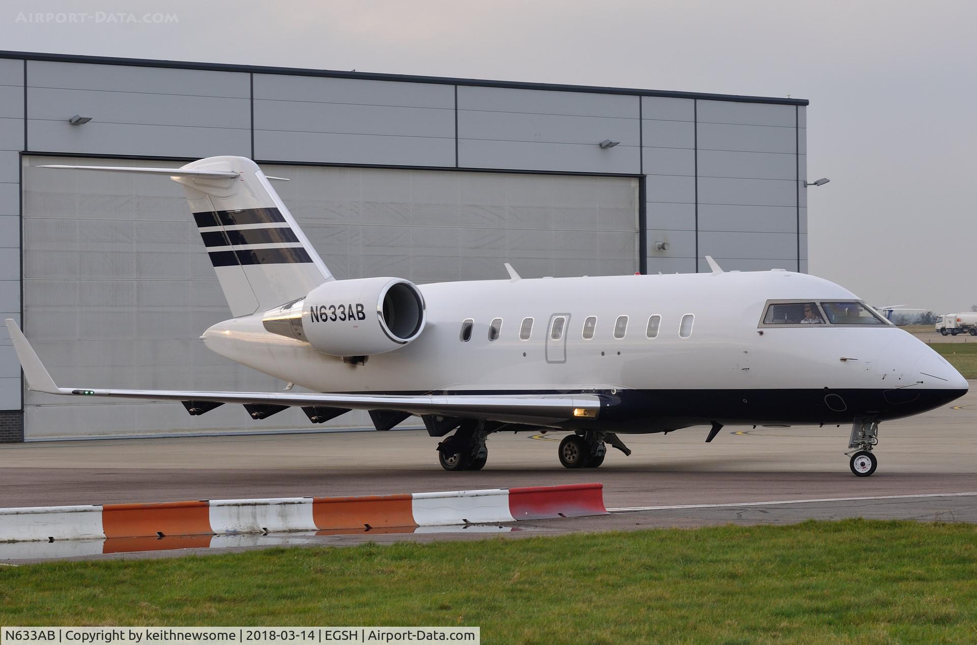 N633AB, 2010 Bombardier Challenger 605 (CL-600-2B16) C/N 5841, Nice Visitor leaving Norwich.