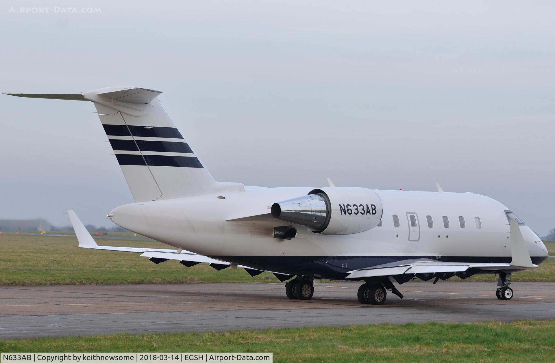 N633AB, 2010 Bombardier Challenger 605 (CL-600-2B16) C/N 5841, Nice Visitor leaving Norwich.