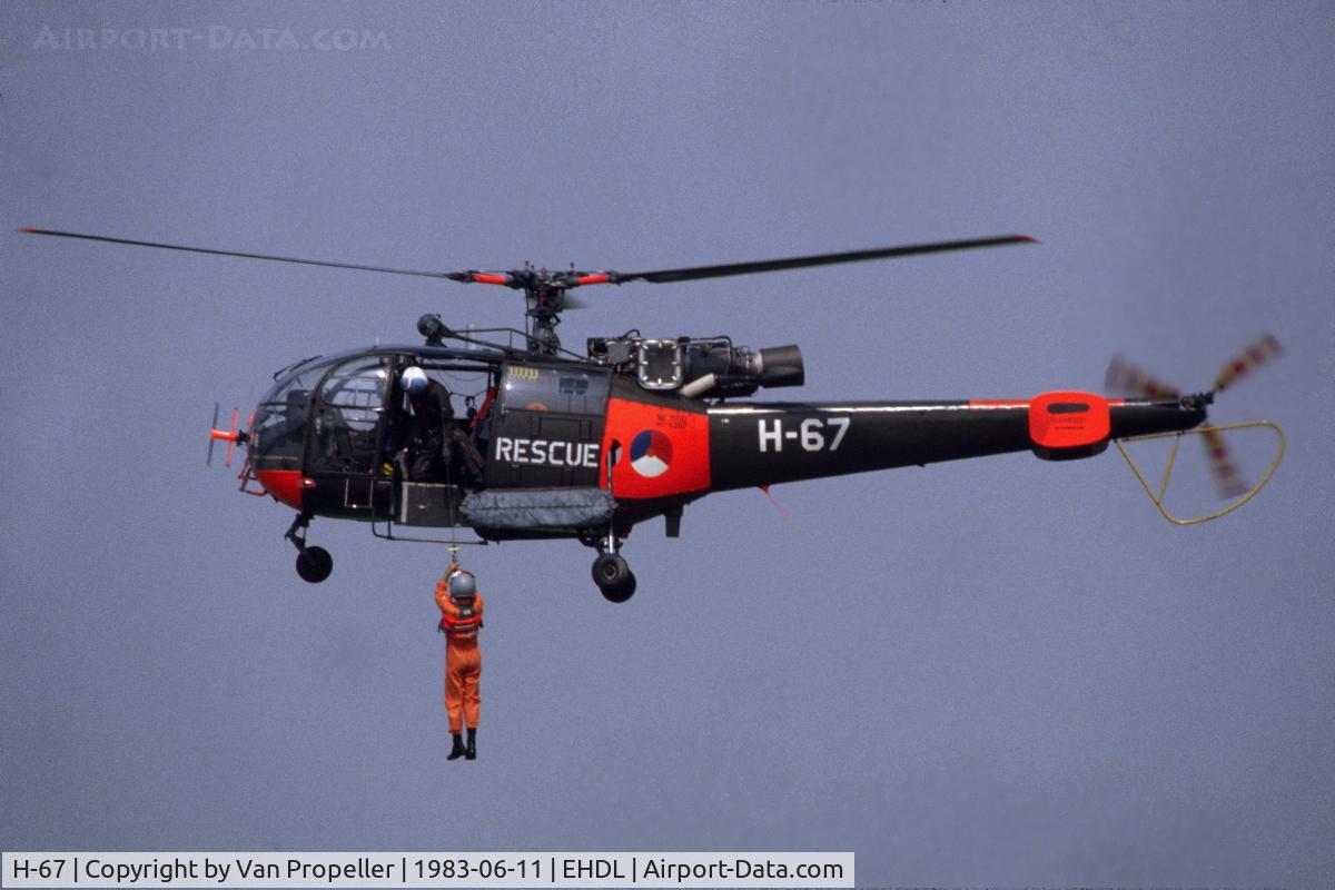 H-67, Sud SE-3160 Alouette III C/N 1367, Royal Netherlands Air Force SAR Flight Alouette III rescue demo at Deelen Air Base Open Day 1983