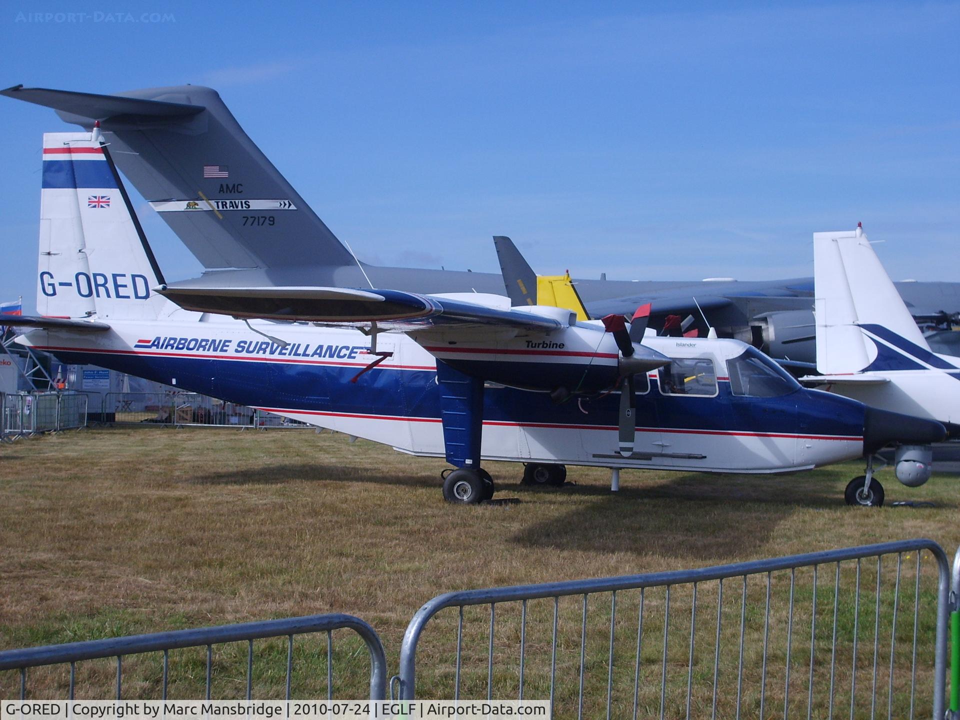 G-ORED, 1982 Britten-Norman BN-2T Islander C/N 2142, At the Farnborough airshow EGLF