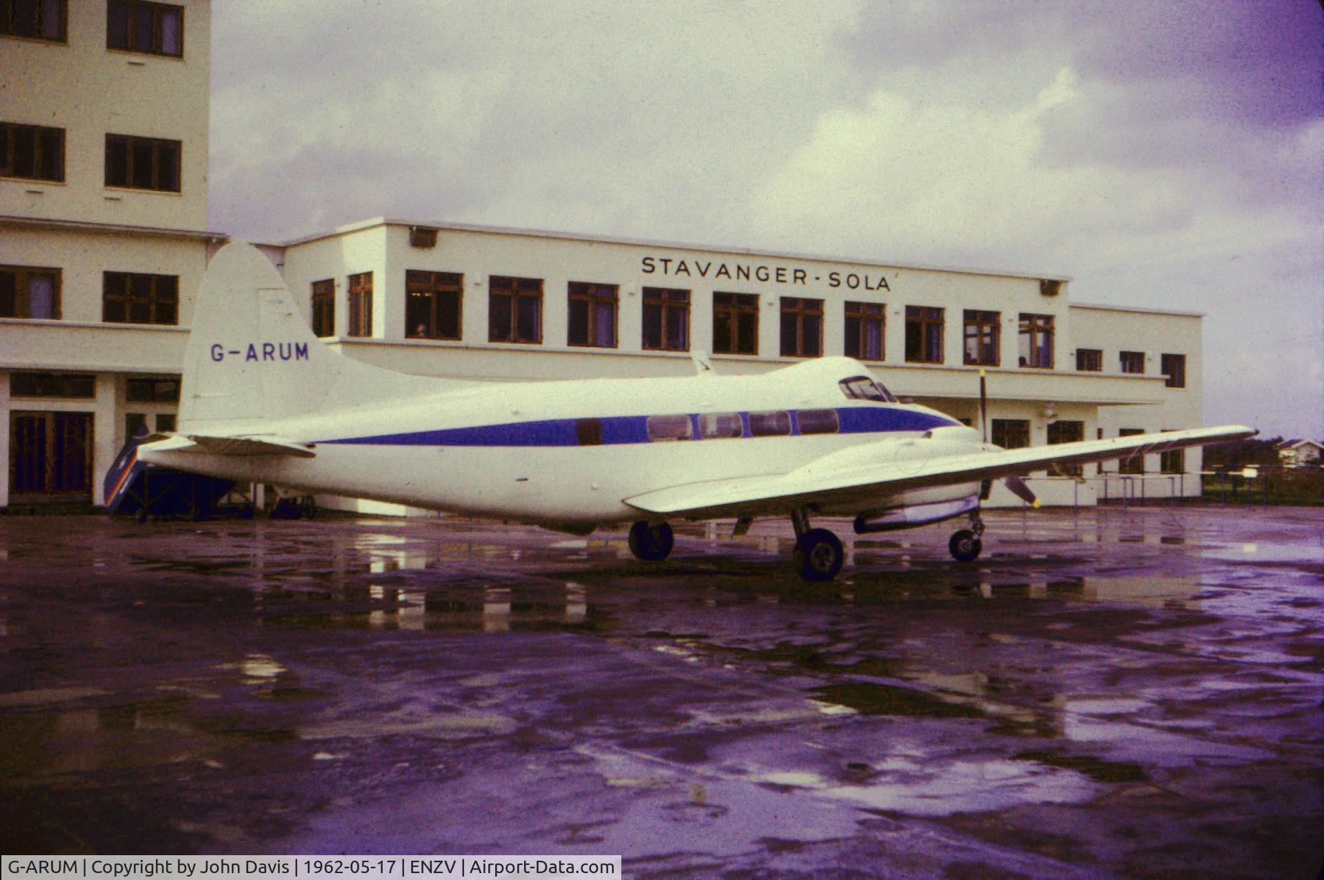 G-ARUM, 1962 De Havilland DH-104 Dove 8 C/N 04528, Seen on a refuelling visit to Stavanger en-route from Edinburgh to Stockholm [Bromma].