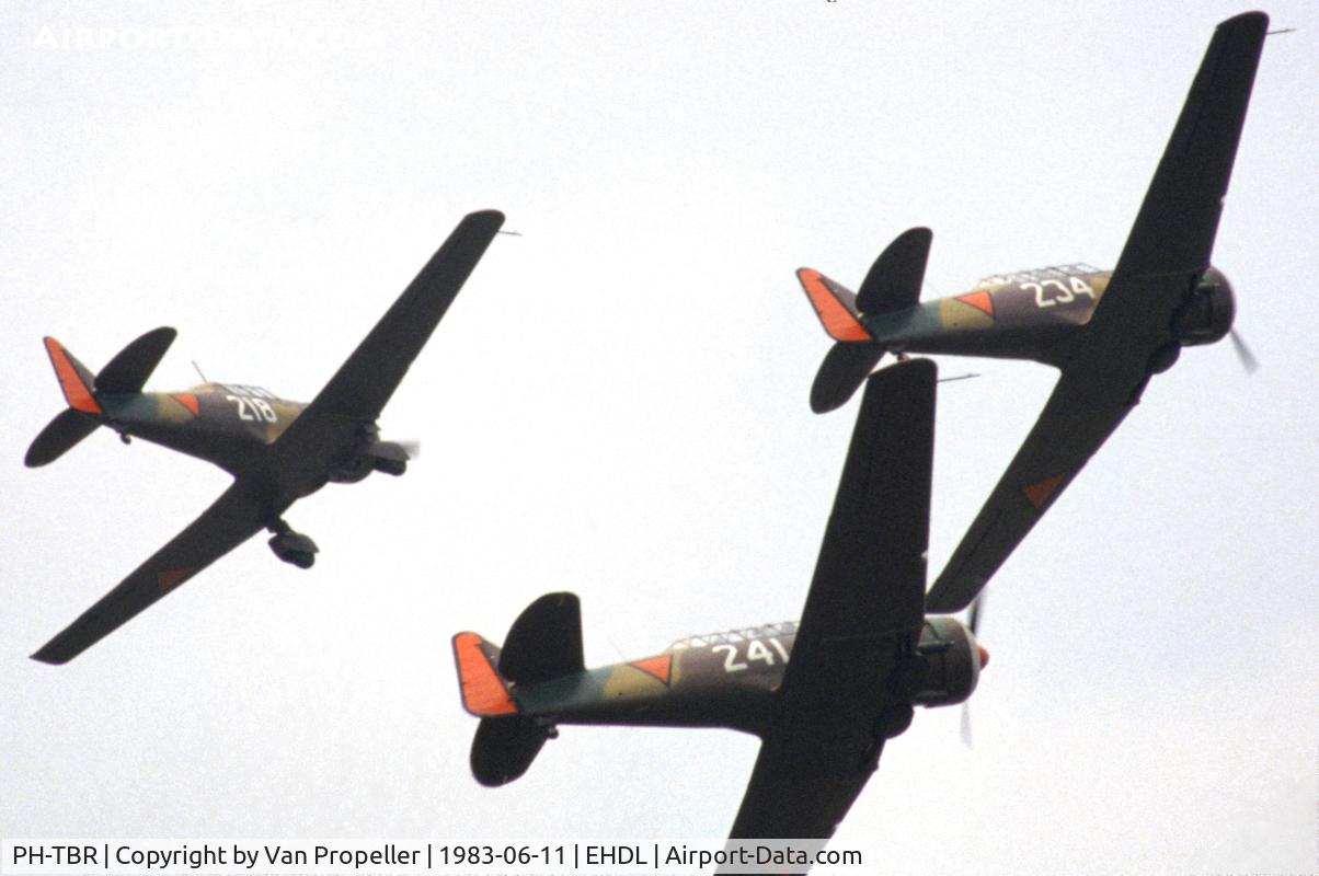 PH-TBR, 1943 Noorduyn AT-16 Harvard IIB C/N 14A-808, Open Day at Deelen Air Base 1983. Three Noorduyn AT-16ND Harvard Mk.IIB that featured in Dutch movie 