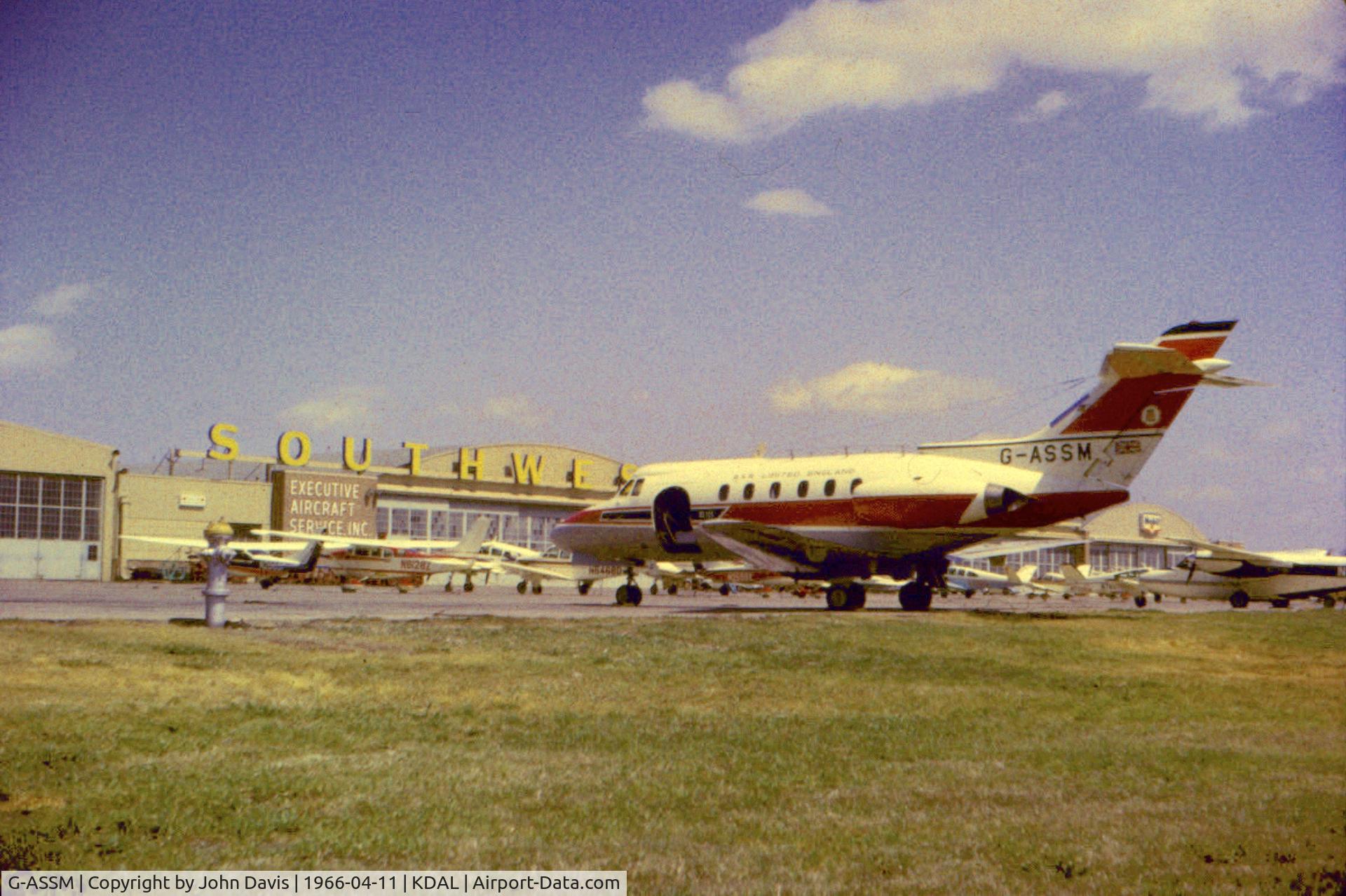 G-ASSM, 1965 Hawker Siddeley HS.125 Series 1 C/N 25010, Aircraft in BSR colour scheme seen in Dallas on a transatlantic trip from the UK.