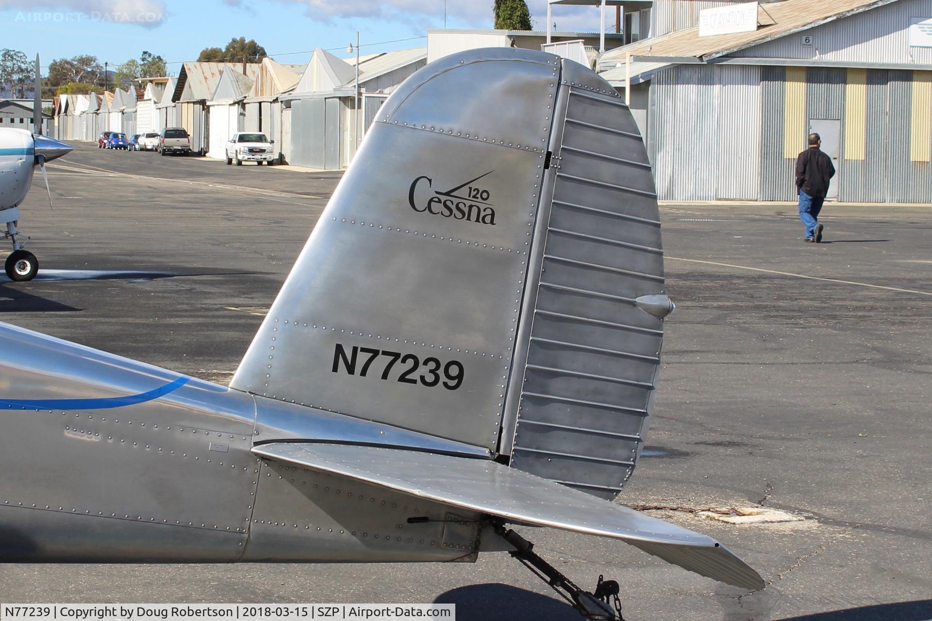N77239, 1946 Cessna 120 C/N 11701, 1946 Cessna 120, Continental C85 85 Hp, tail logo