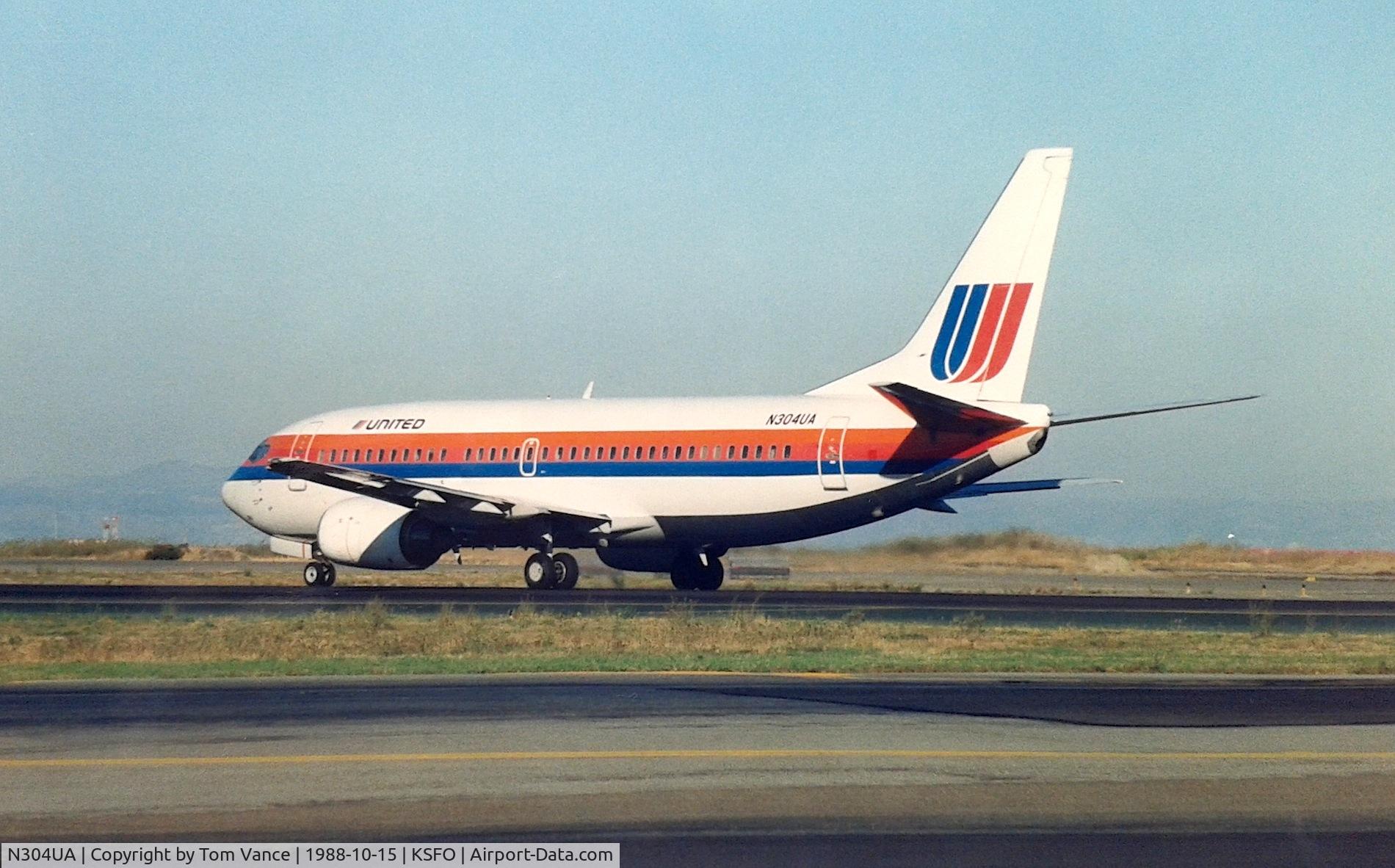 N304UA, 1987 Boeing 737-322 C/N 23665, N304UA set to depart Runway 1R at SFO.