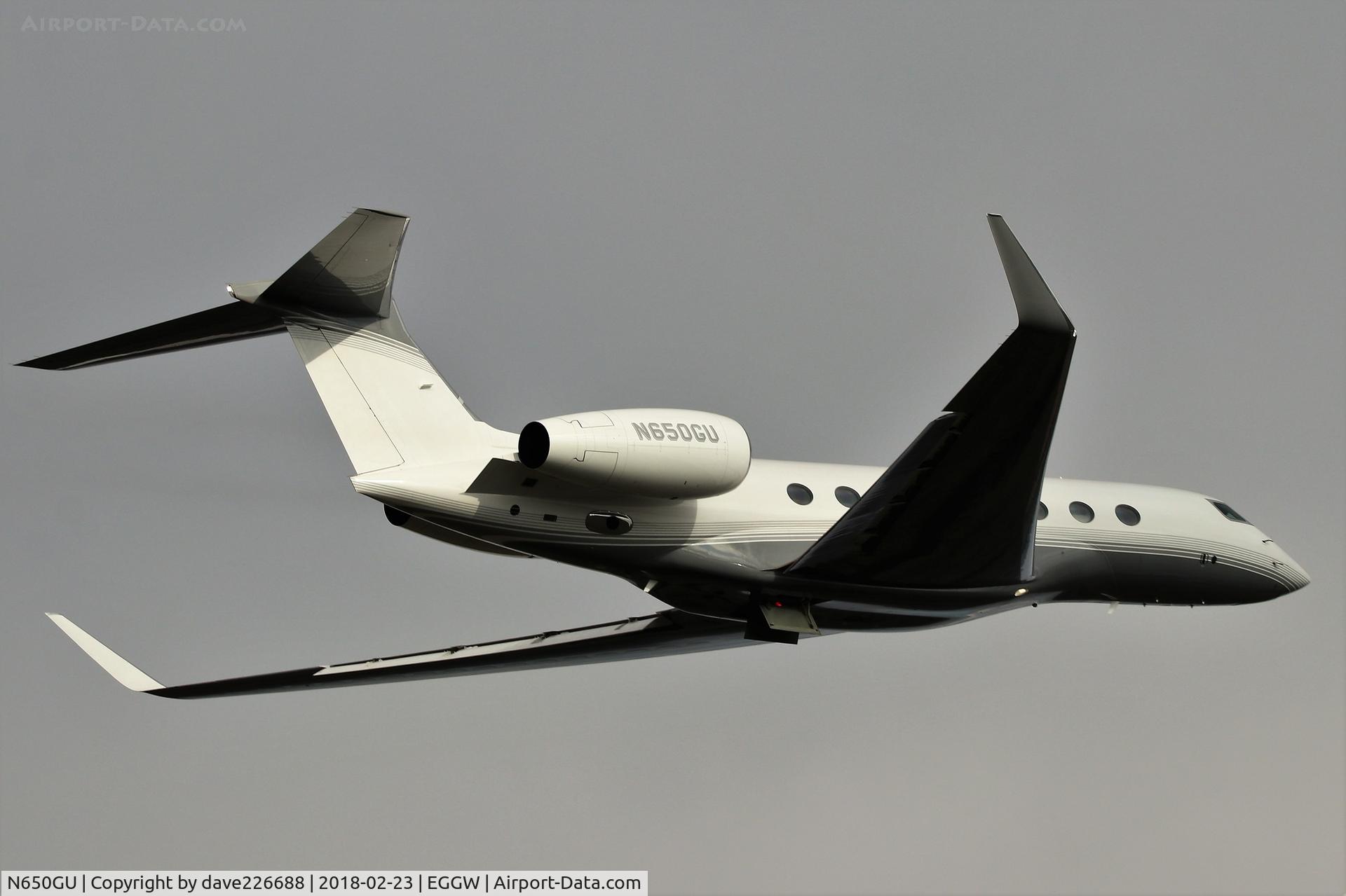 N650GU, 2013 Gulfstream G-VI (G650ER) C/N 6067, AVjet Corps G650 climbing out of London Luton