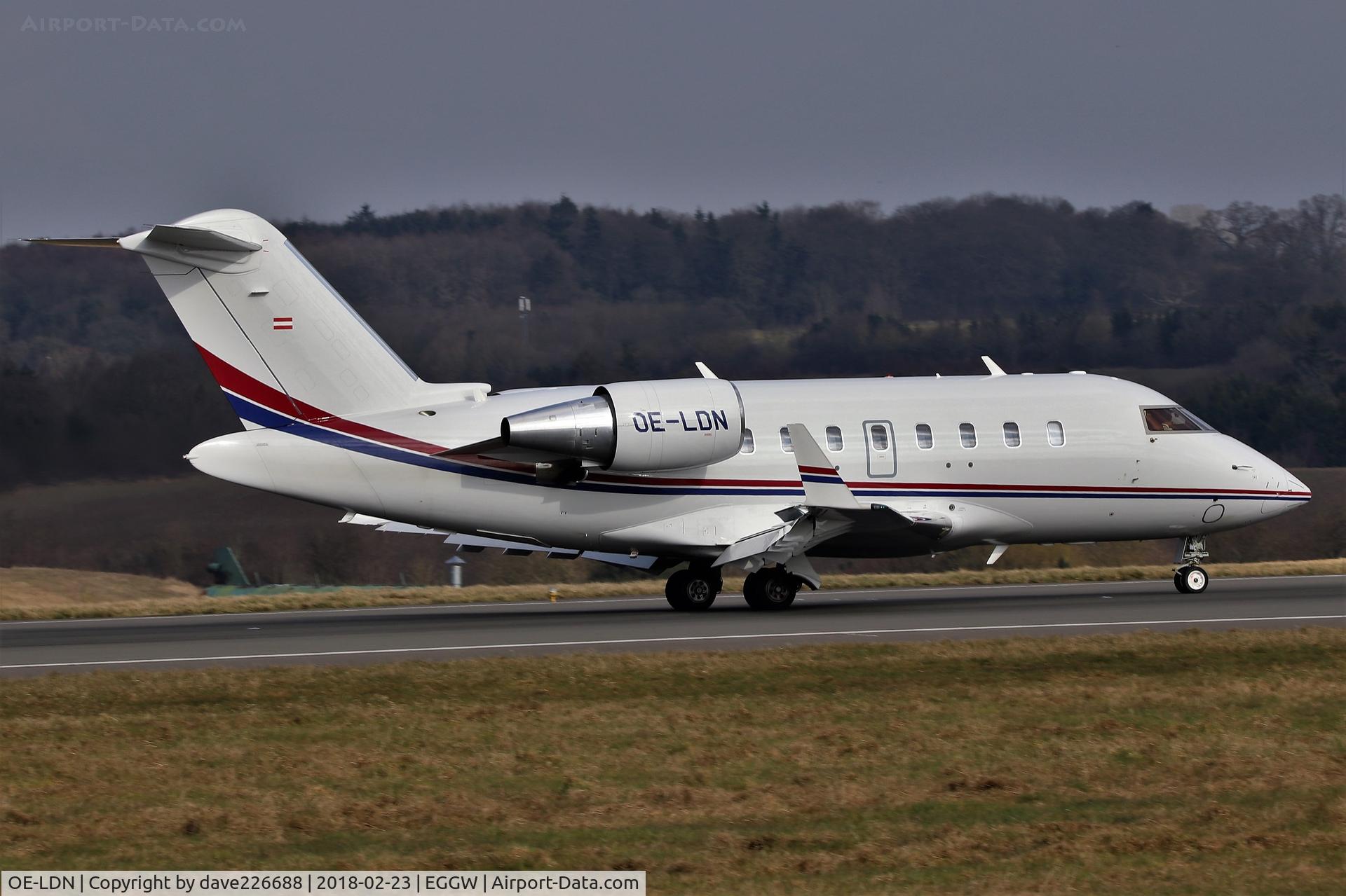 OE-LDN, 2017 Bombardier Challenger 650 (CL-600-2B16) C/N 6087, Mjet Challenger 650 landing on 06 at London Luton