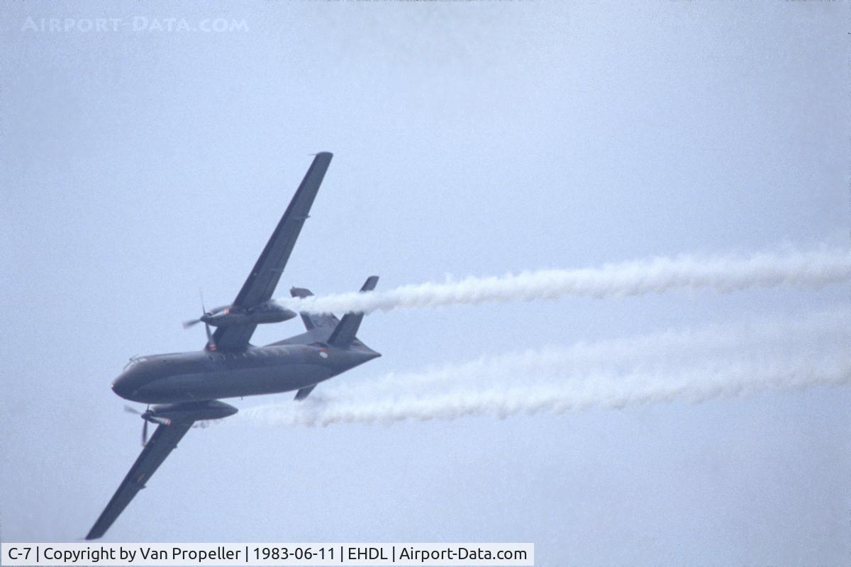 C-7, 1960 Fokker F-27-300M Troopship C/N 10157, Royal Netherlands Air Force F27 displays were quite famous and spectacular in the 1980s; here seen at the Deelen Air Base Open Day in 1983