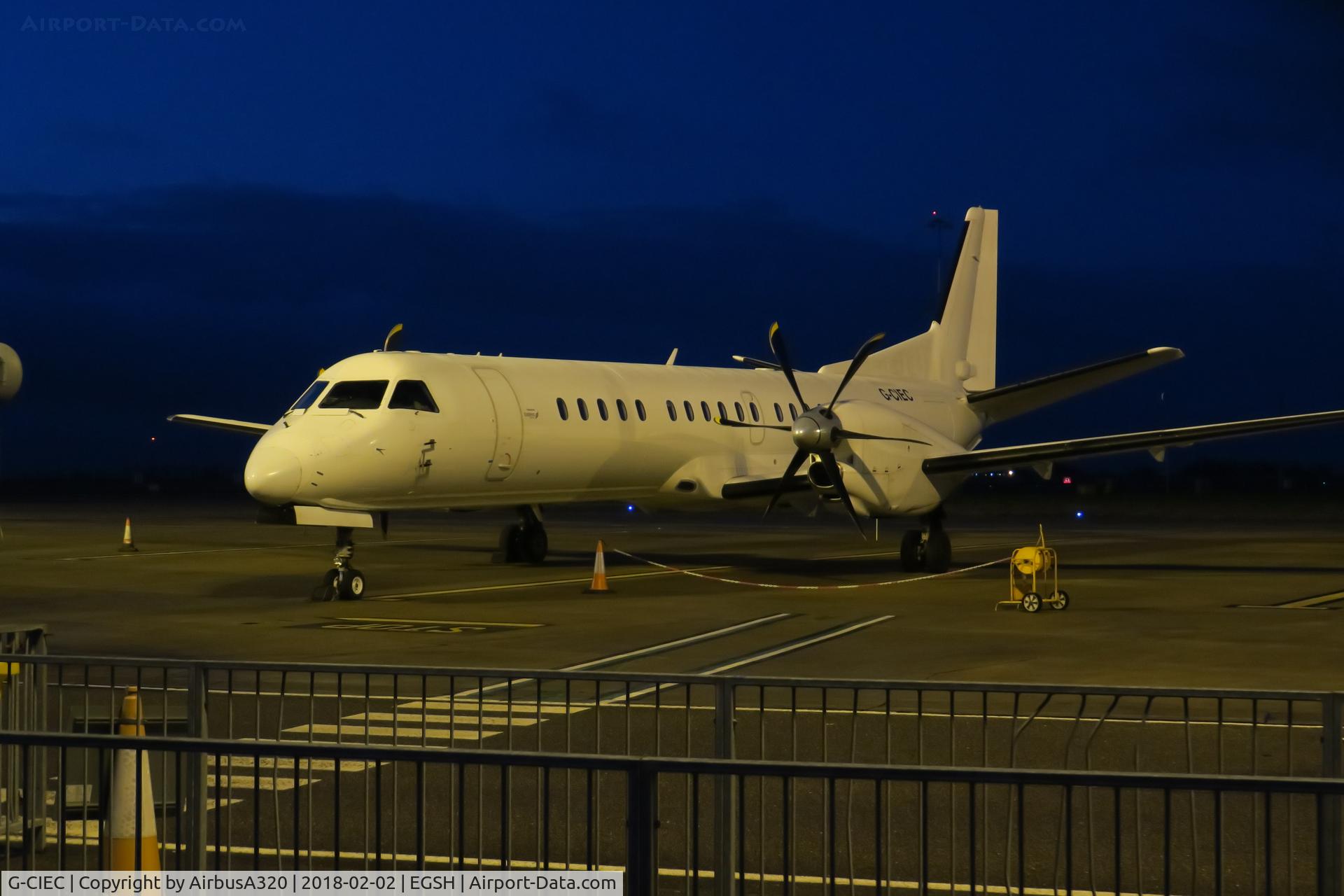G-CIEC, 1996 Saab 2000 C/N 2000-037, seen on stand