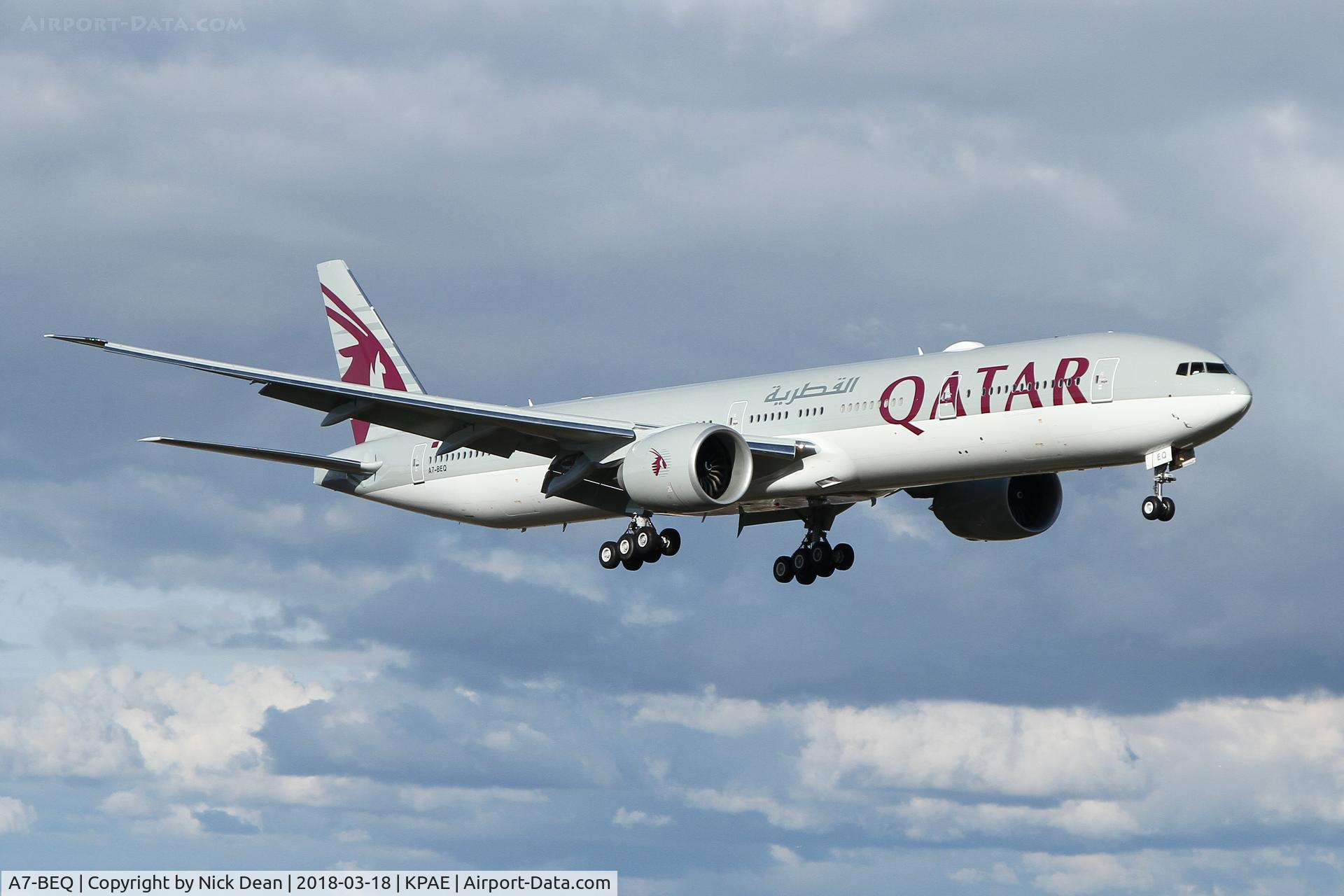 A7-BEQ, 2018 Boeing 777-3DZ/ER C/N 64085, PAE/KPAE Boe831 returning from a test flight