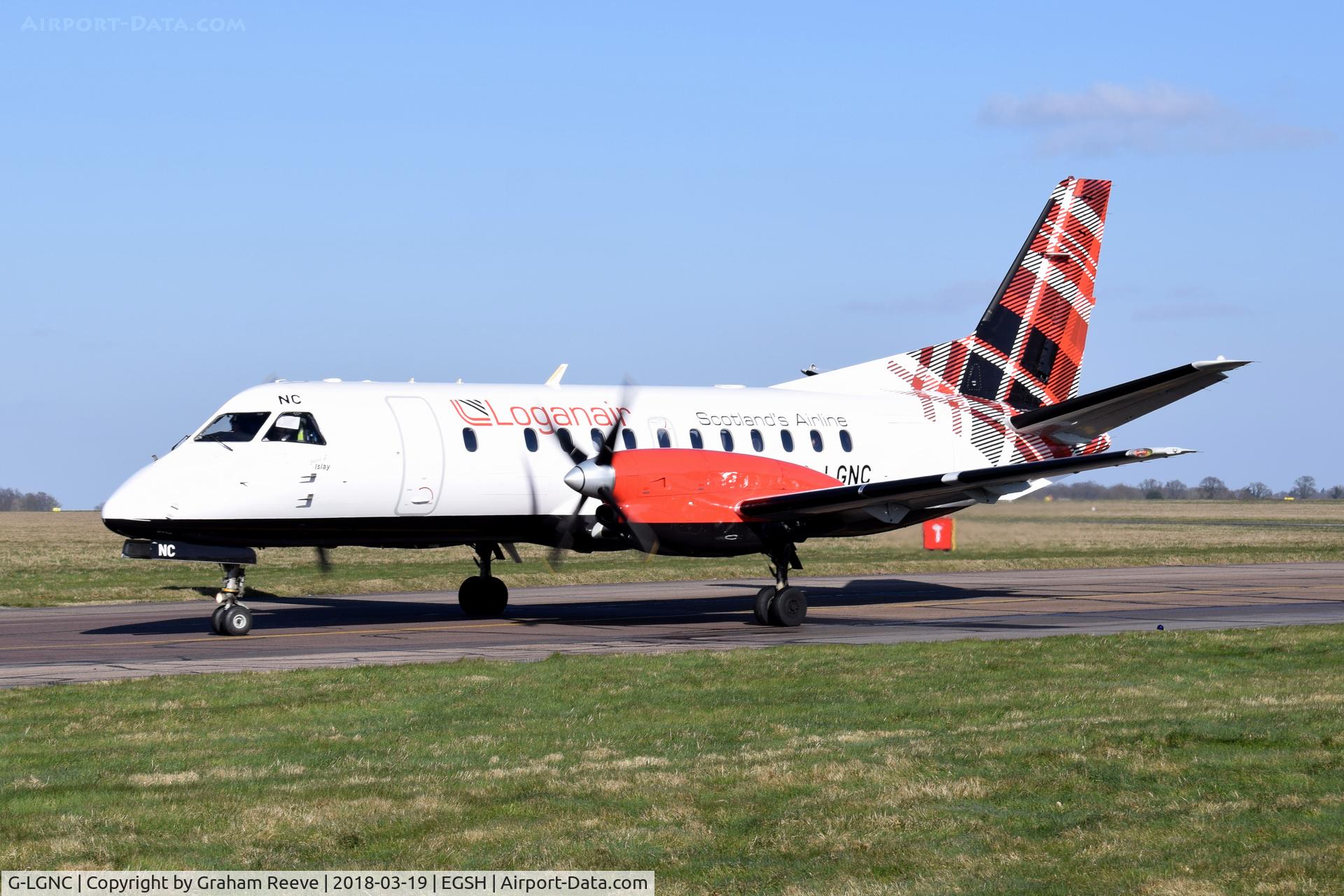 G-LGNC, 1992 Saab 340B C/N 340B-318, Departing from Norwich.
