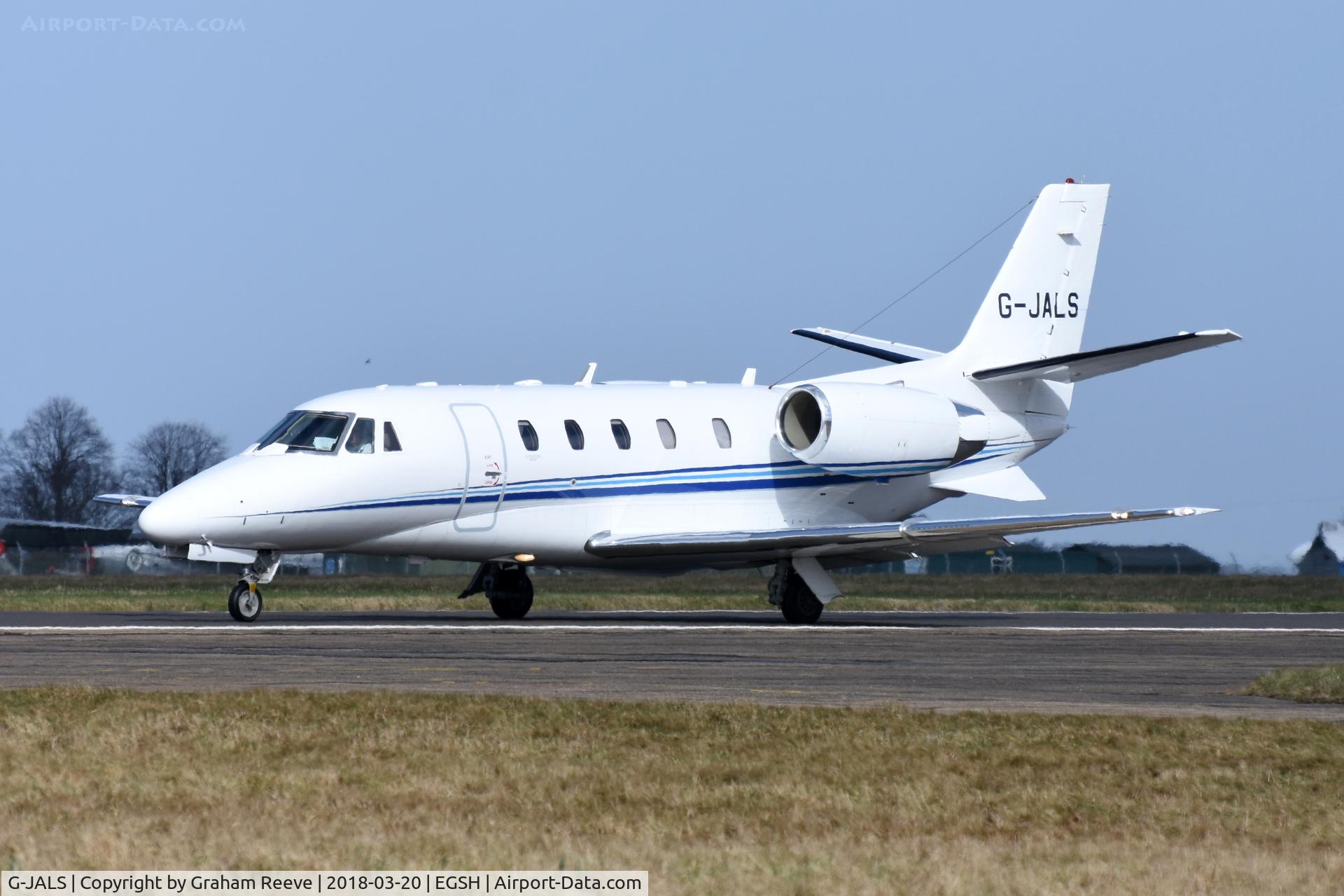 G-JALS, 2009 Cessna 560XLS Citation Excel + C/N 560-6024, About to depart from Norwich.