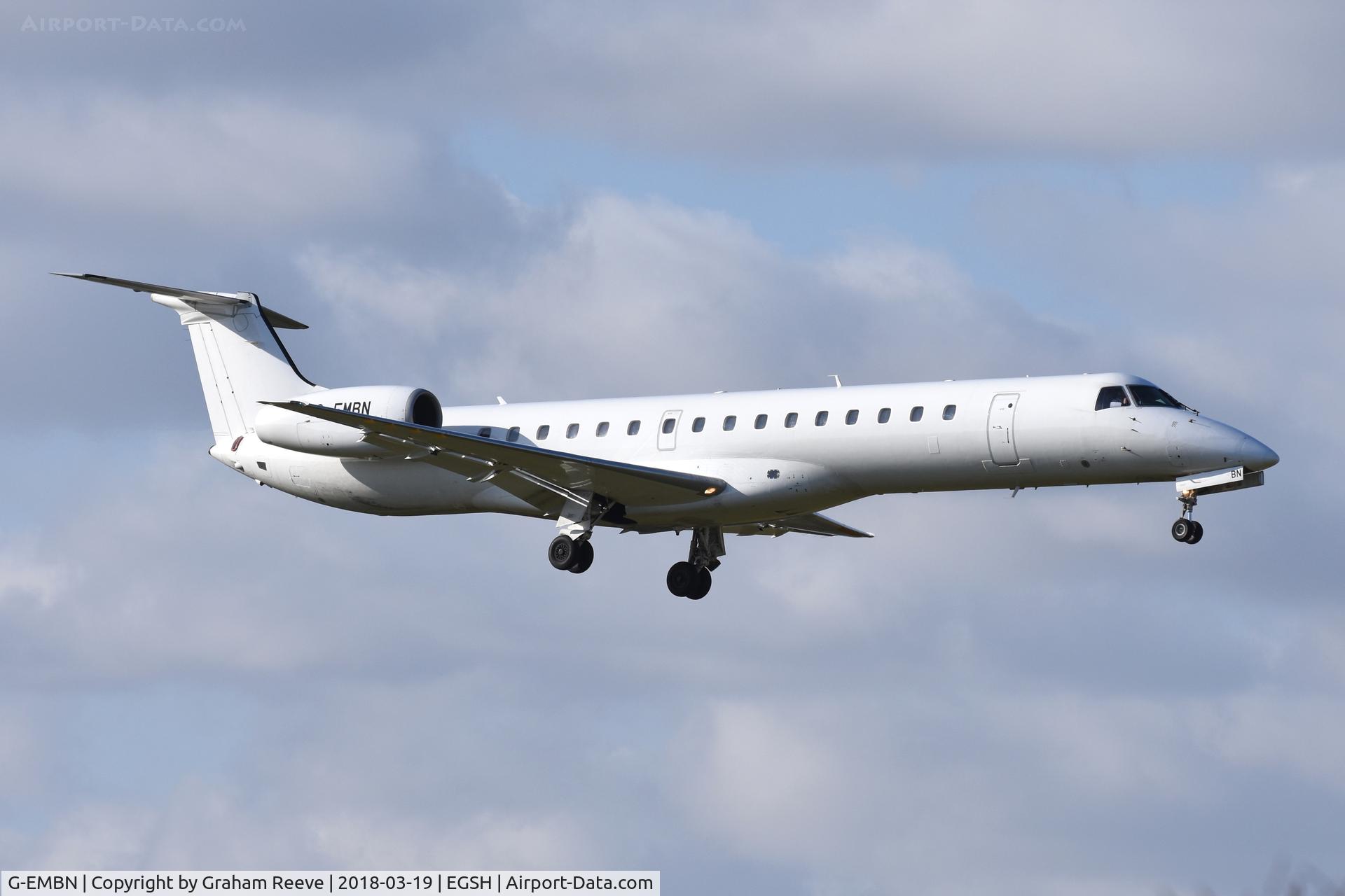 G-EMBN, 2000 Embraer EMB-145EP (ERJ-145EP) C/N 145201, Landing at Norwich.