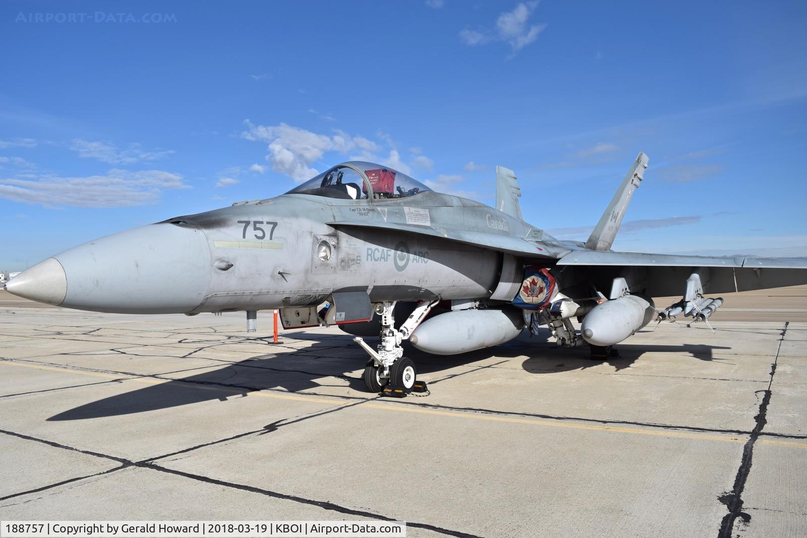 188757, McDonnell Douglas CF-188A Hornet C/N 0394/A329, Parked on the south GA ramp. 401 Squadron, 4 Wing, Cold Lake, Alberta, Canada.