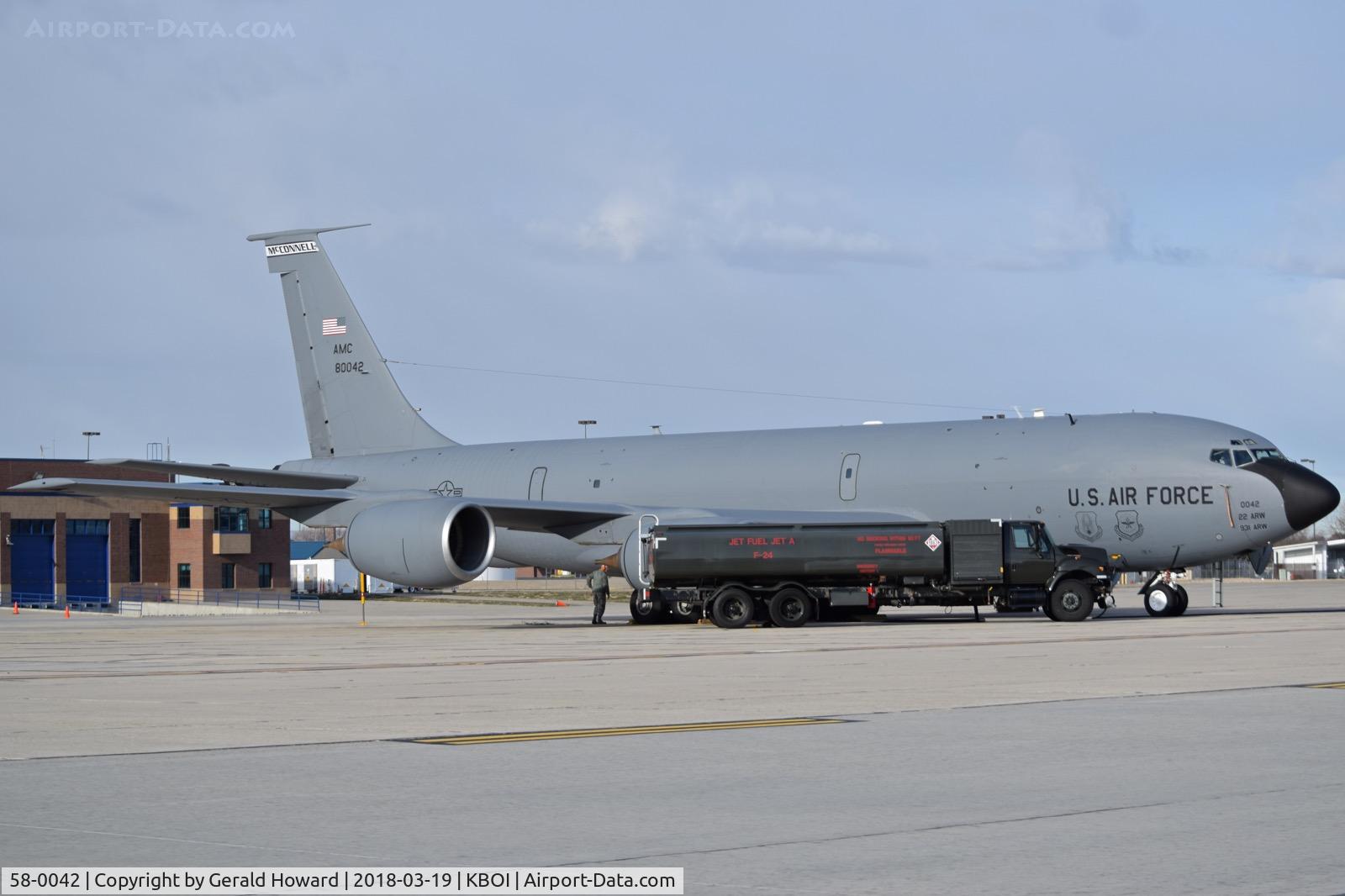 58-0042, 1959 Boeing KC-135T Stratotanker C/N 17787, Parked on the Idaho ANG ram. 22nd ARW, 931st ARG, McDonnell AFB, Kansas.
