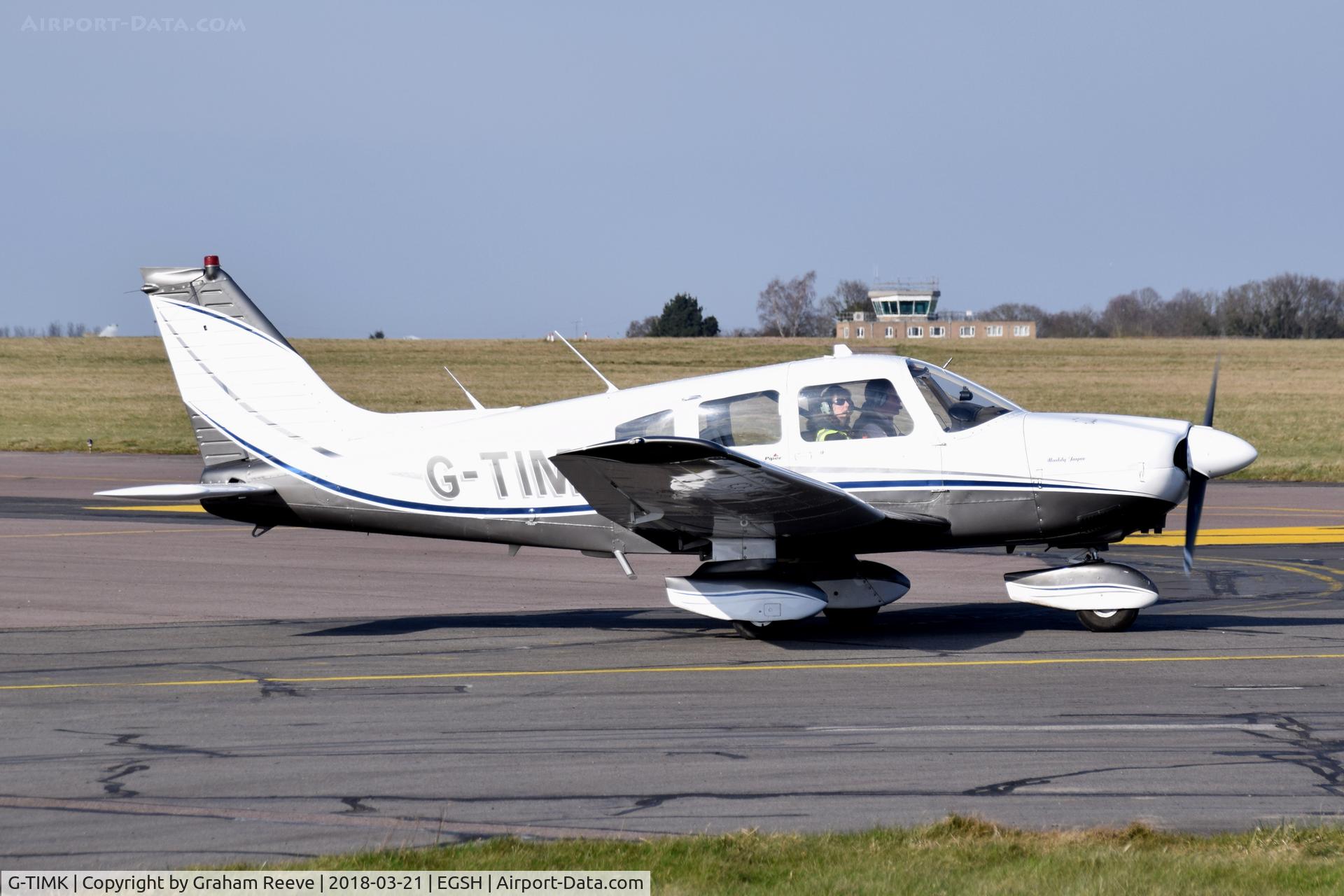 G-TIMK, 1980 Piper PA-28-181 Cherokee Archer II C/N 28-8090214, Departing from Norwich.