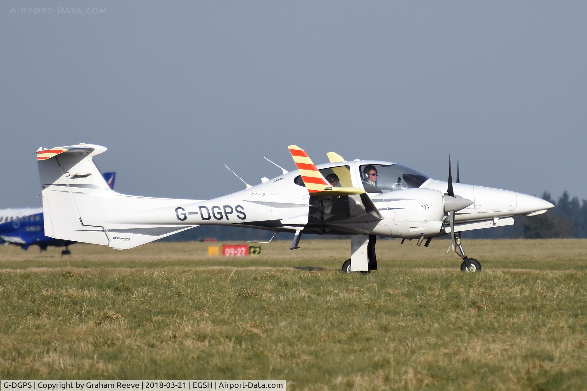 G-DGPS, 2008 Diamond DA-42 Twin Star C/N 42.355, Just landed at Norwich.