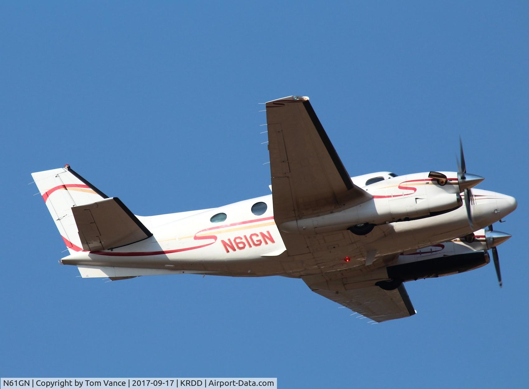 N61GN, Beech C90A King Air C/N LJ-1421, Redding based Beech C90 departing to the north during Fire Season in the Redding, CA area...