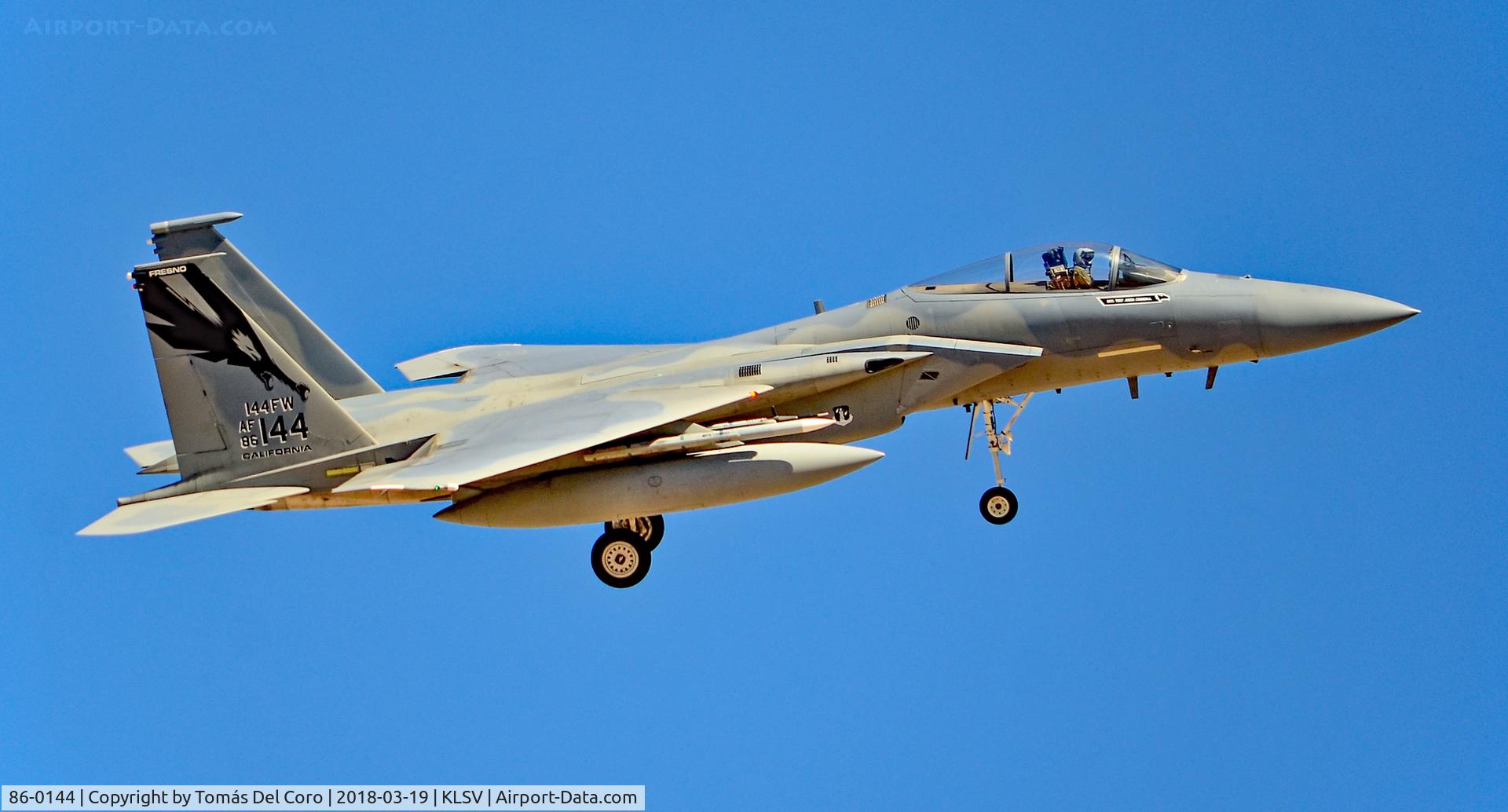 86-0144, 1986 McDonnell Douglas F-15C Eagle C/N 0989/C372, 86-0144 McDonnell Douglas  F-15C Eagle  
The 144th Fighter Wing is a unit of the California Air National Guard.  
Las Vegas - Nellis AFB (LSV / KLSV)
USA - Nevada, March 19, 2018
Photo: TDelCoro