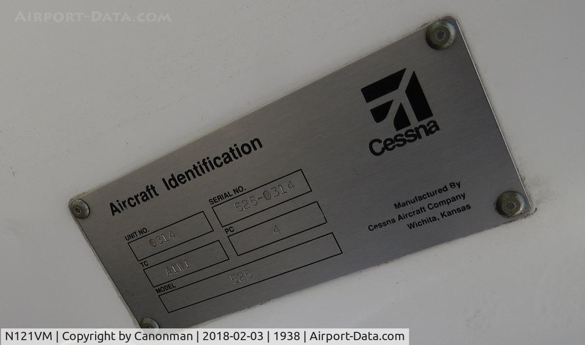 N121VM, 1999 Cessna 525 CitationJet CJ1 C/N 525-0314, Identification plate