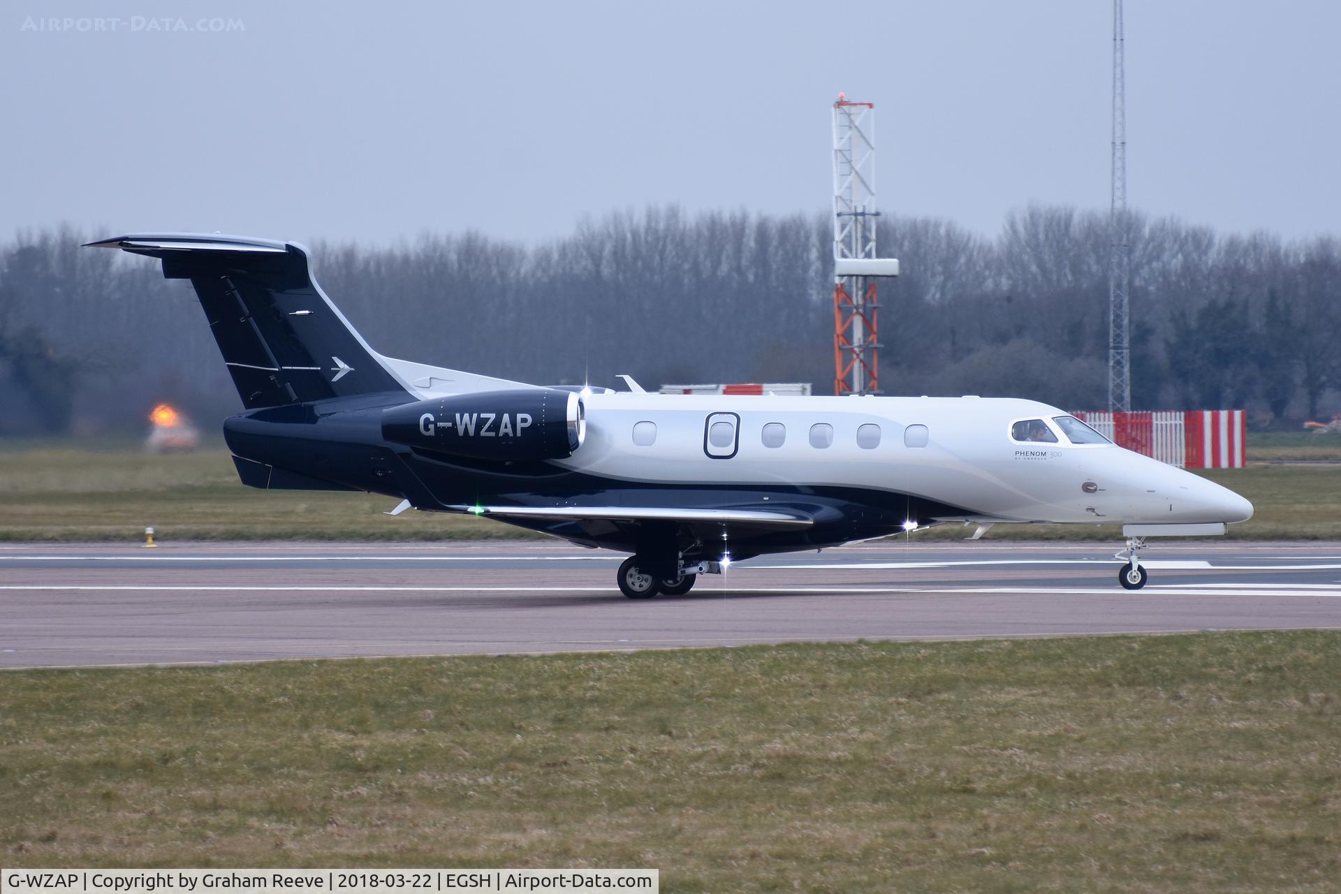 G-WZAP, 2017 Embraer EMB-505 Phenom 300 C/N 50500438, About to depart from Norwich.