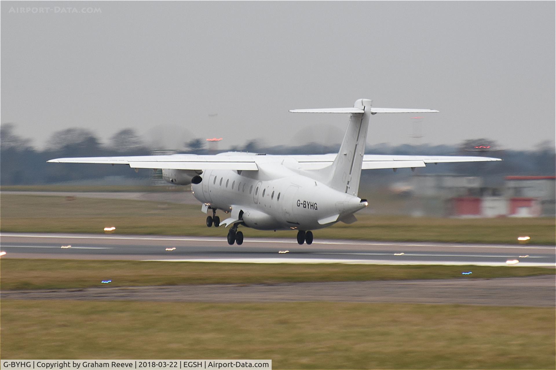 G-BYHG, 1998 Dornier 328-100 C/N 3098, Landing at Norwich.