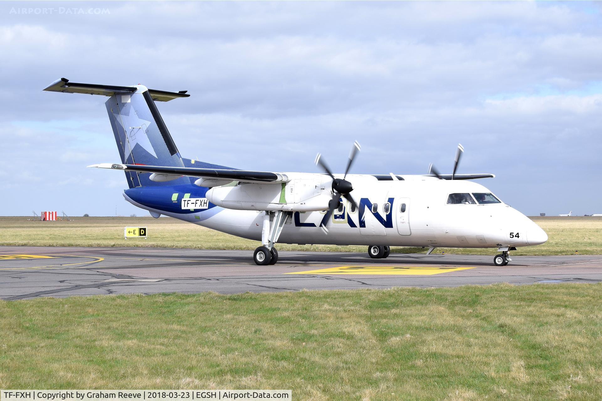 TF-FXH, 1997 De Havilland Canada DHC-8-202 Dash 8 C/N 450, Just landed at Norwich.