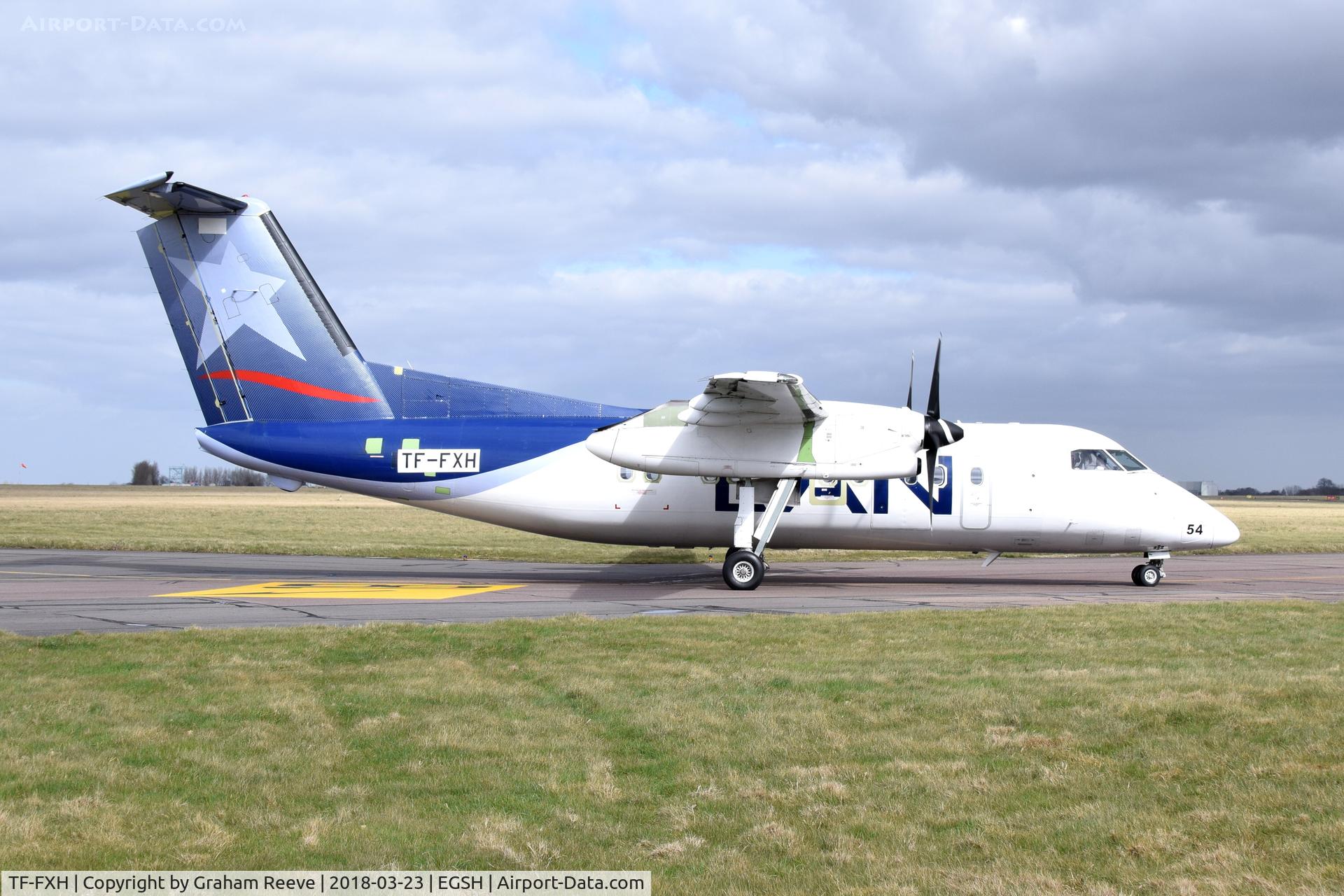 TF-FXH, 1997 De Havilland Canada DHC-8-202 Dash 8 C/N 450, Just landed at Norwich.