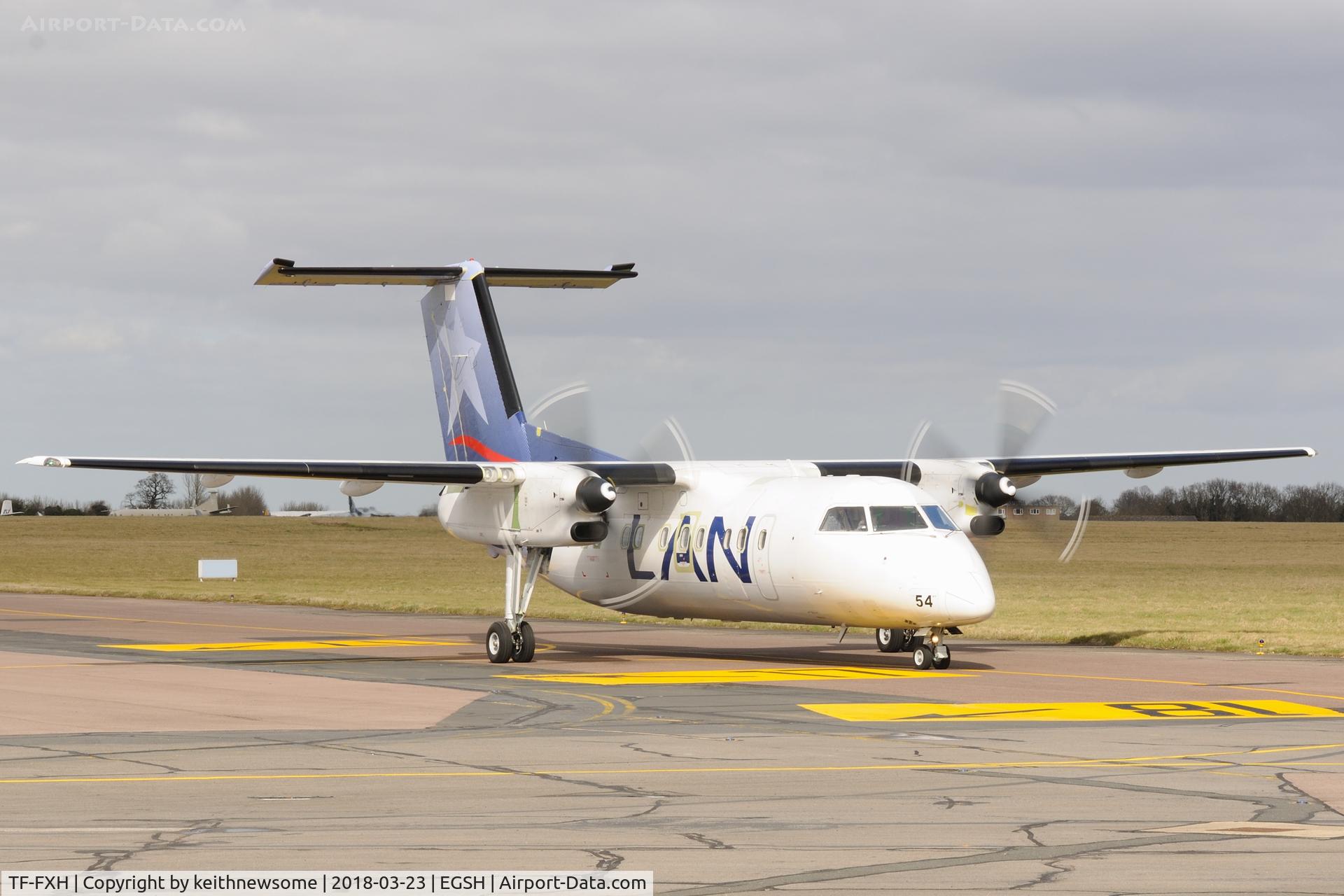 TF-FXH, 1997 De Havilland Canada DHC-8-202 Dash 8 C/N 450, Arriving for paintwork.