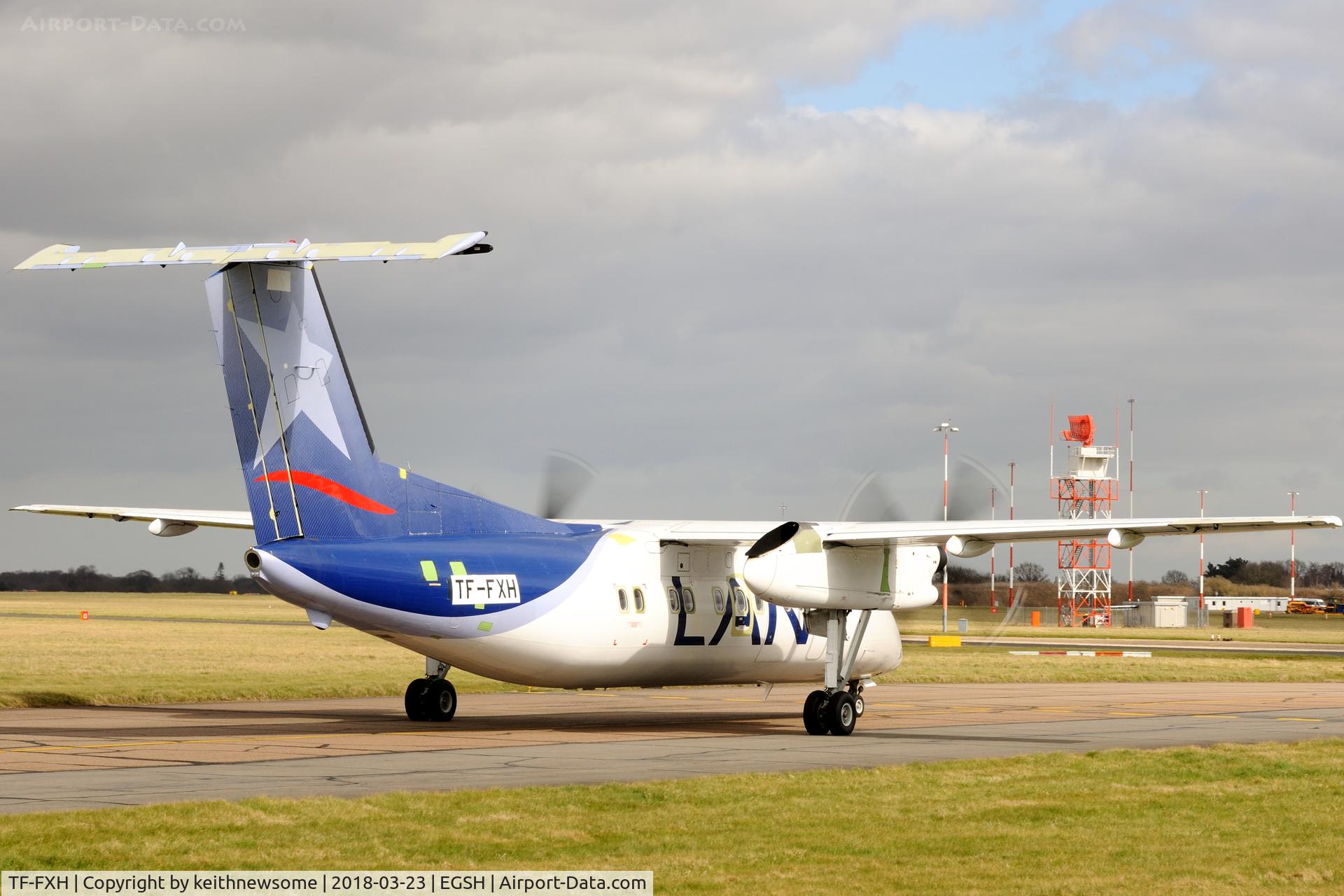 TF-FXH, 1997 De Havilland Canada DHC-8-202 Dash 8 C/N 450, Arriving for paintwork.