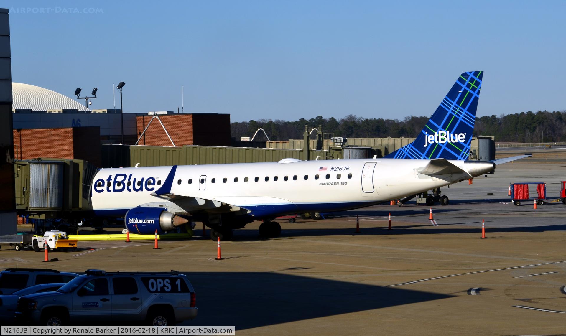 N216JB, 2006 Embraer 190AR (ERJ-190-100IGW) C/N 19000026, At the gate Richmond