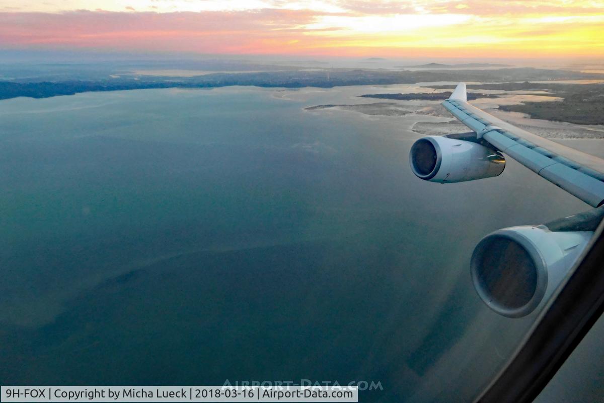 9H-FOX, 1997 Airbus A340-313 C/N 185, Sunrise at this 7am departure (AKL-SYD)