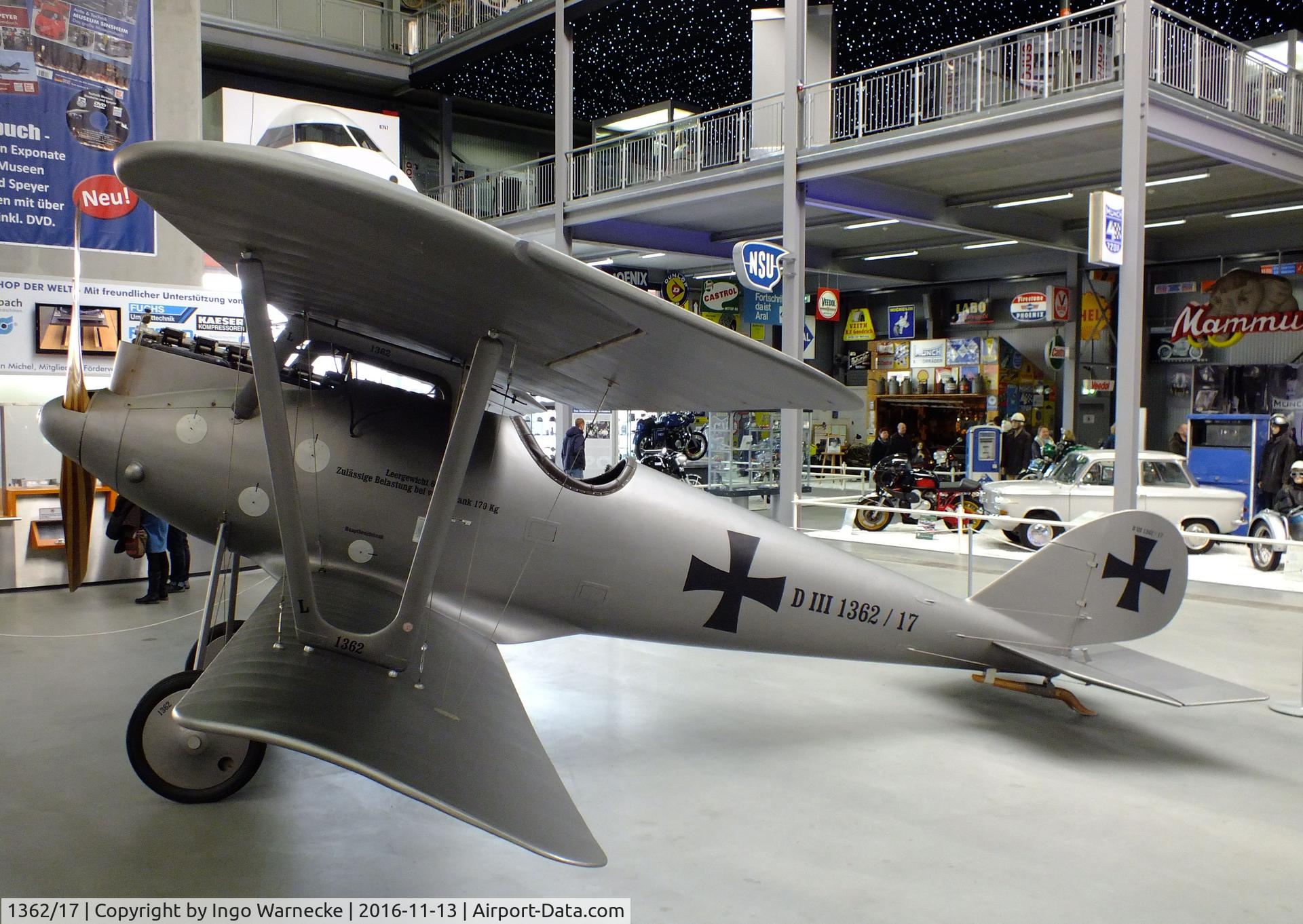 1362/17, Pfalz DIII replica C/N Not found 1362/17, Pfalz D III replica at the Technik-Museum, Speyer