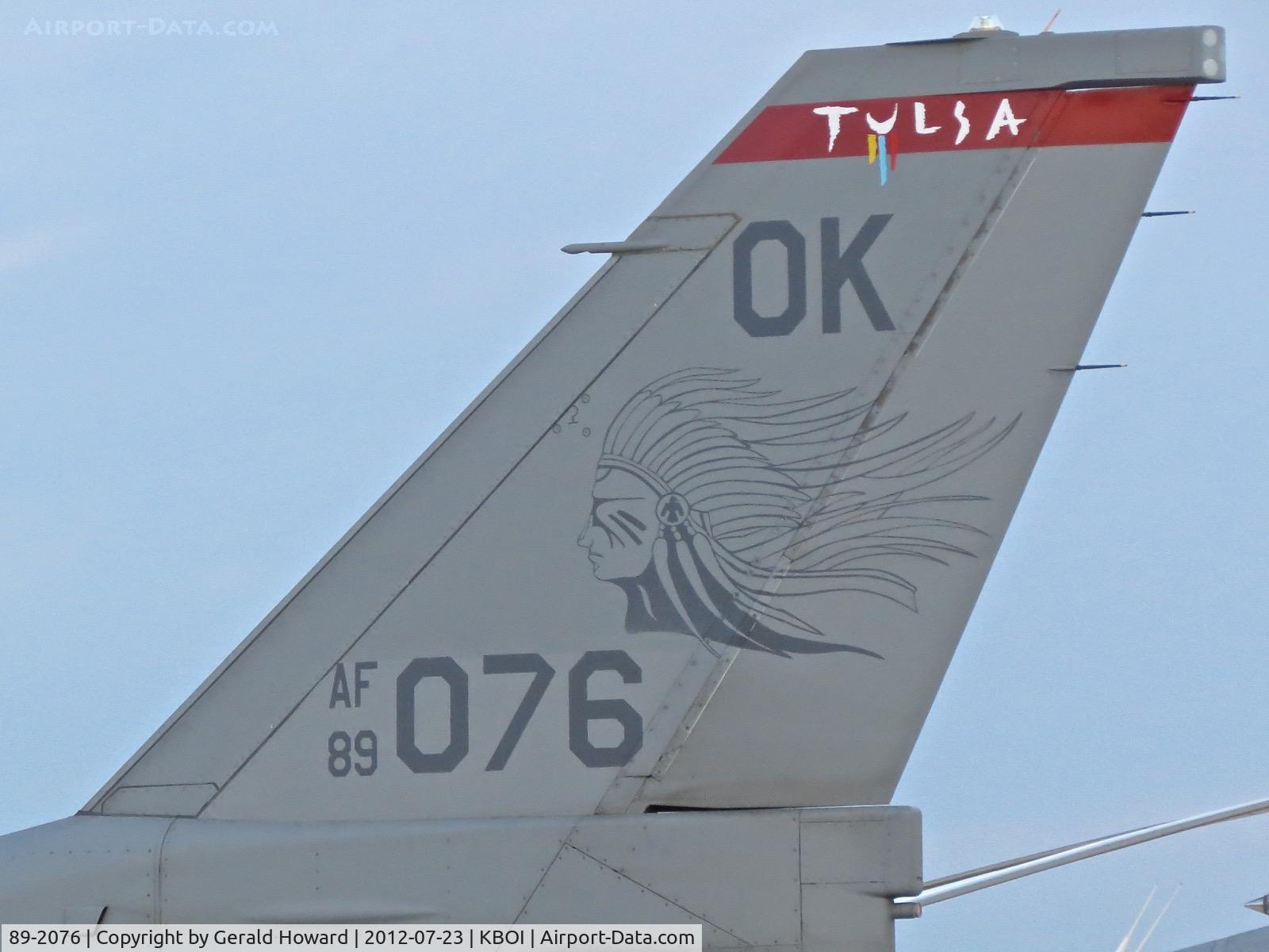 89-2076, General Dynamics F-16C Fighting Falcon C/N 1C-229, Parked on the south GA ramp.  138th FW, OK ANG.