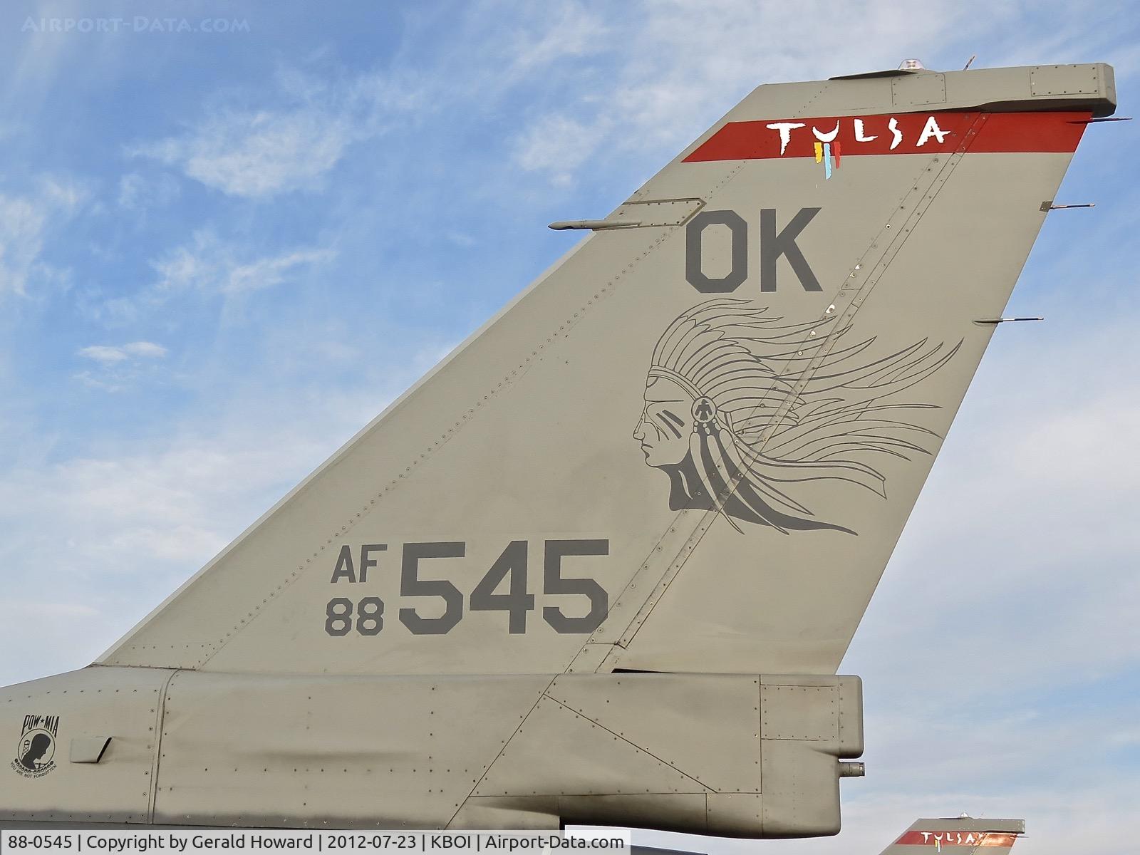 88-0545, 1988 General Dynamics F-16C Fighting Falcon C/N 1C-147, Parked on the south GA ramp. 138th FW, OK ANG.
