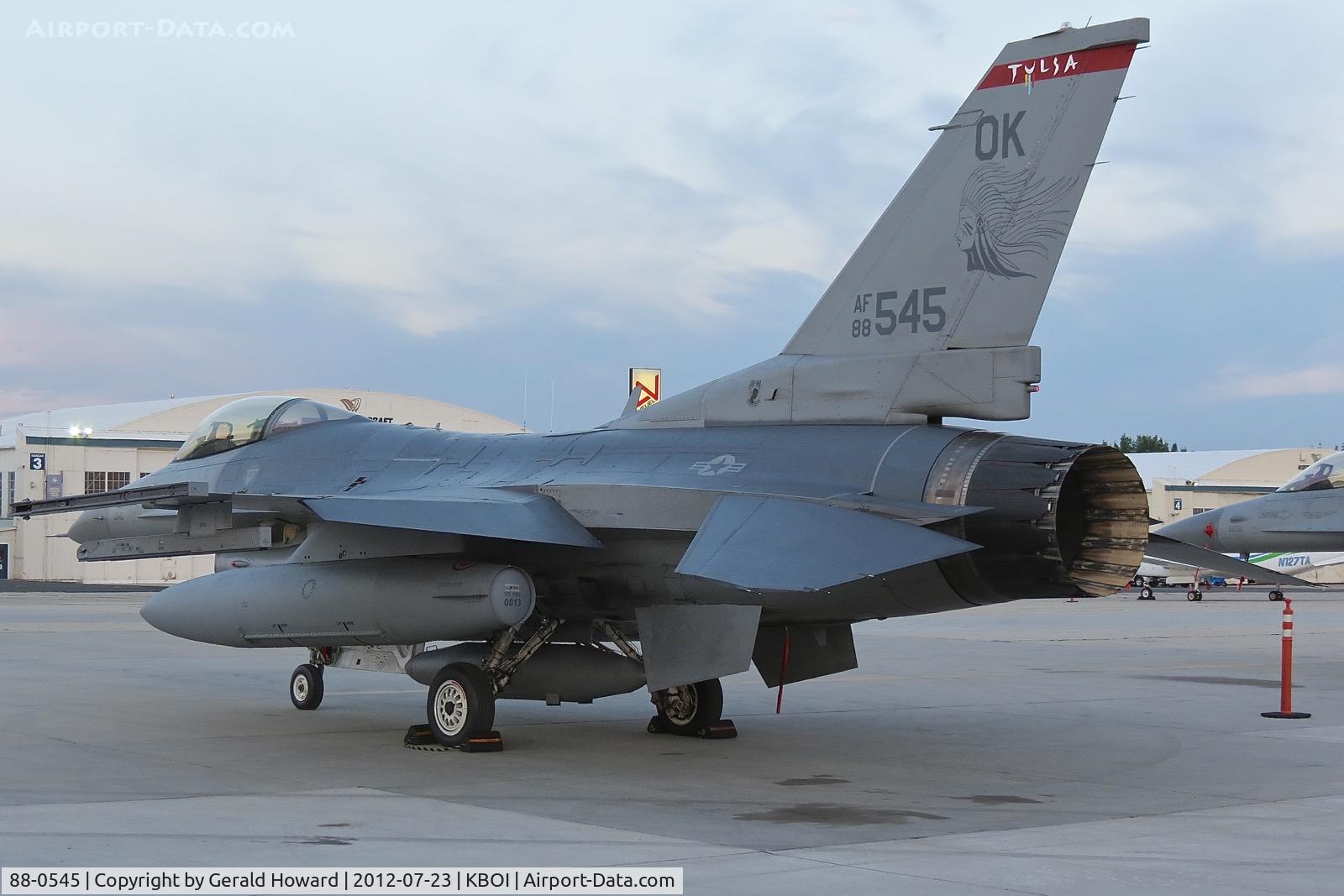 88-0545, 1988 General Dynamics F-16C Fighting Falcon C/N 1C-147, Parked on the south GA ramp. 138th FW, OK ANG.