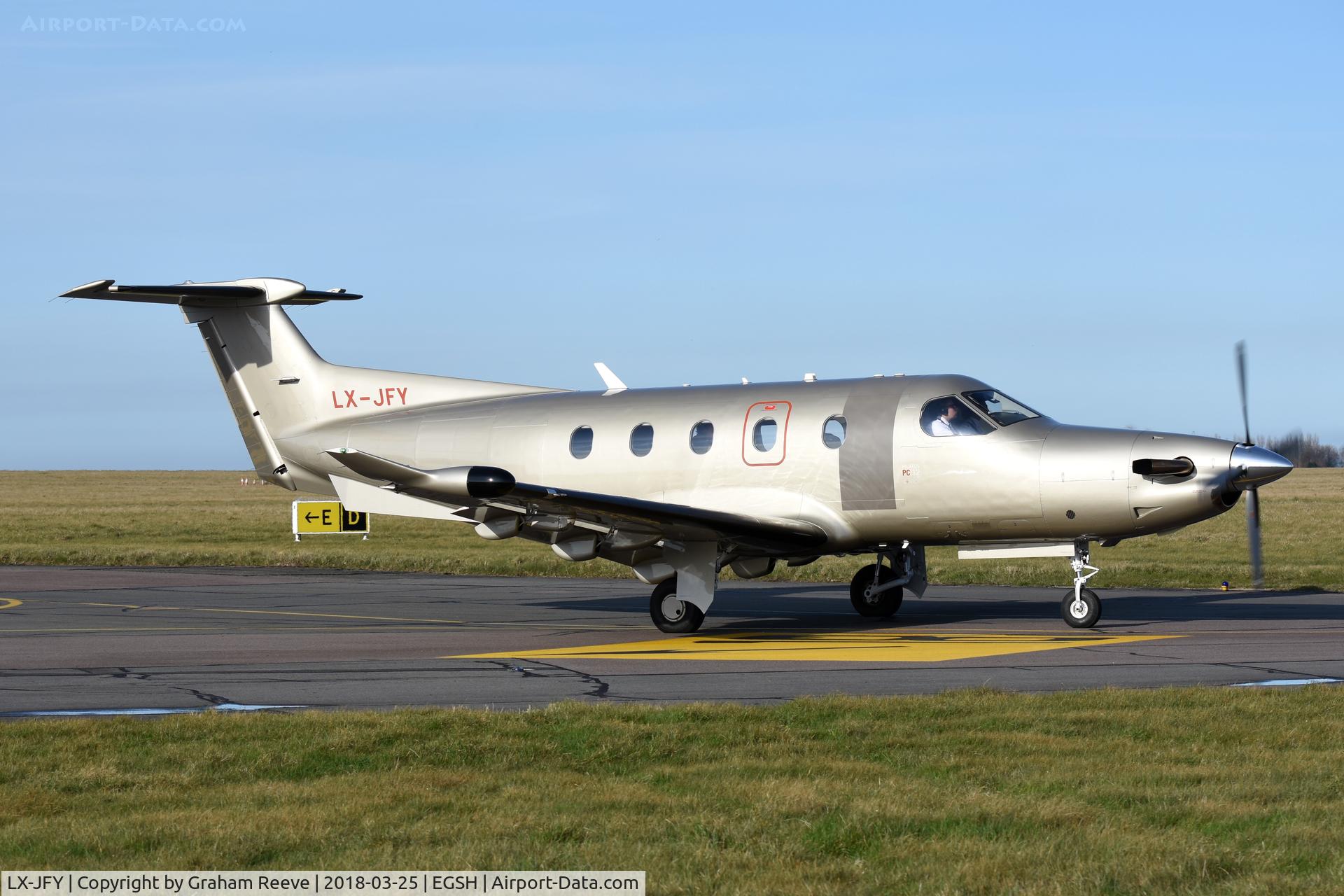 LX-JFY, 2016 Pilatus PC 12/47E C/N 1542, Departing from Norwich.