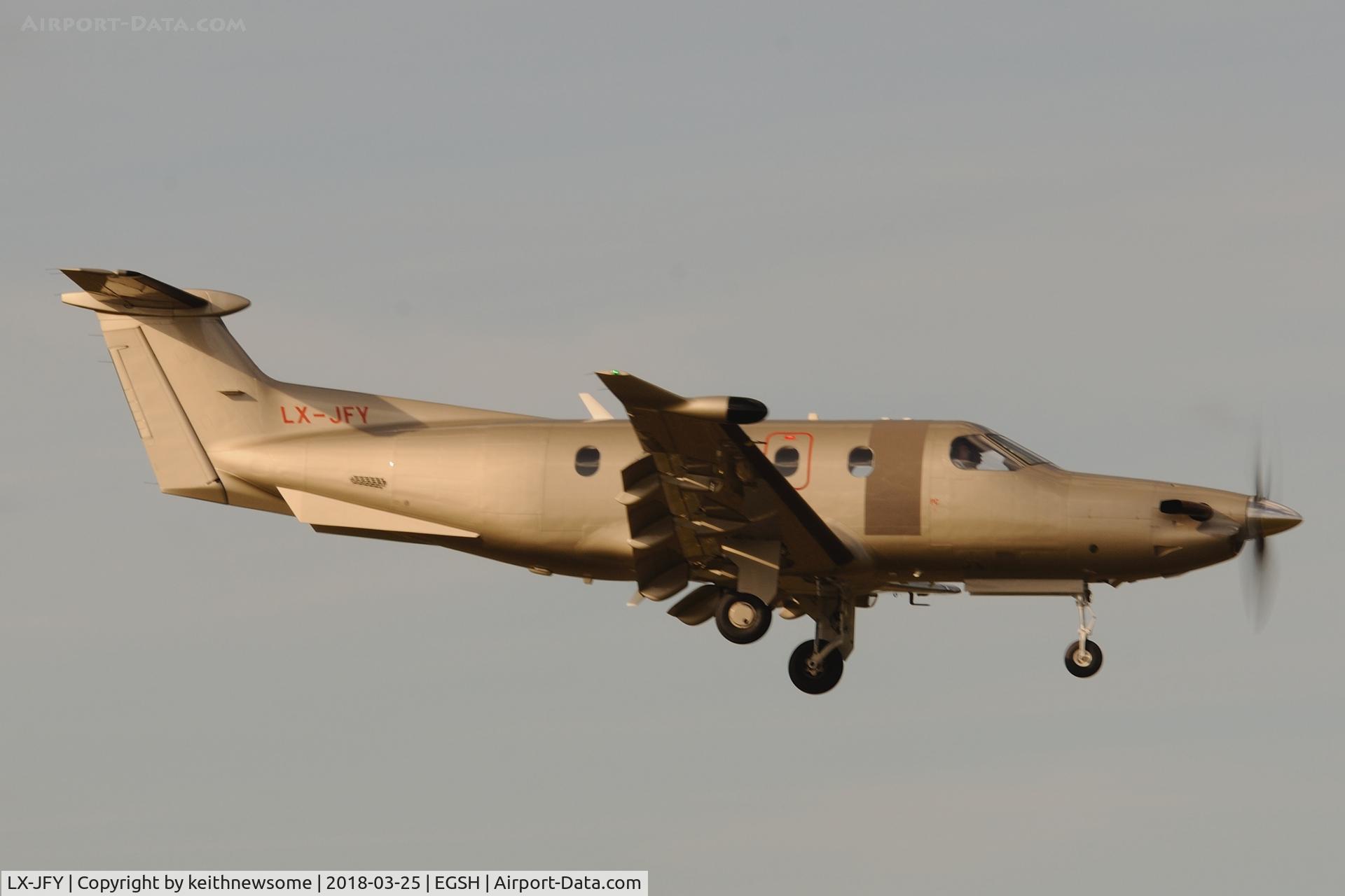 LX-JFY, 2016 Pilatus PC 12/47E C/N 1542, Arriving from Farnborough.