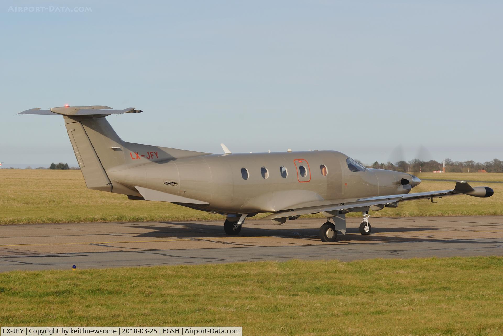 LX-JFY, 2016 Pilatus PC 12/47E C/N 1542, Leaving Norwich.