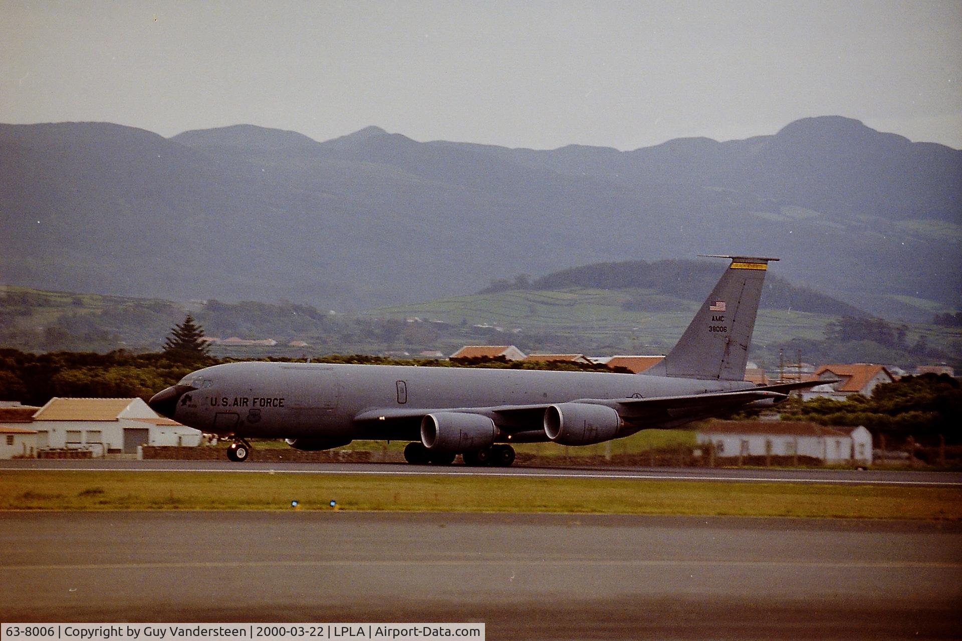 63-8006, 1963 Boeing KC-135R Stratotanker C/N 18623, KC-135R at Lajes Field in support of EPAF F-16's transatlantic flight to Red Flag 2000-3