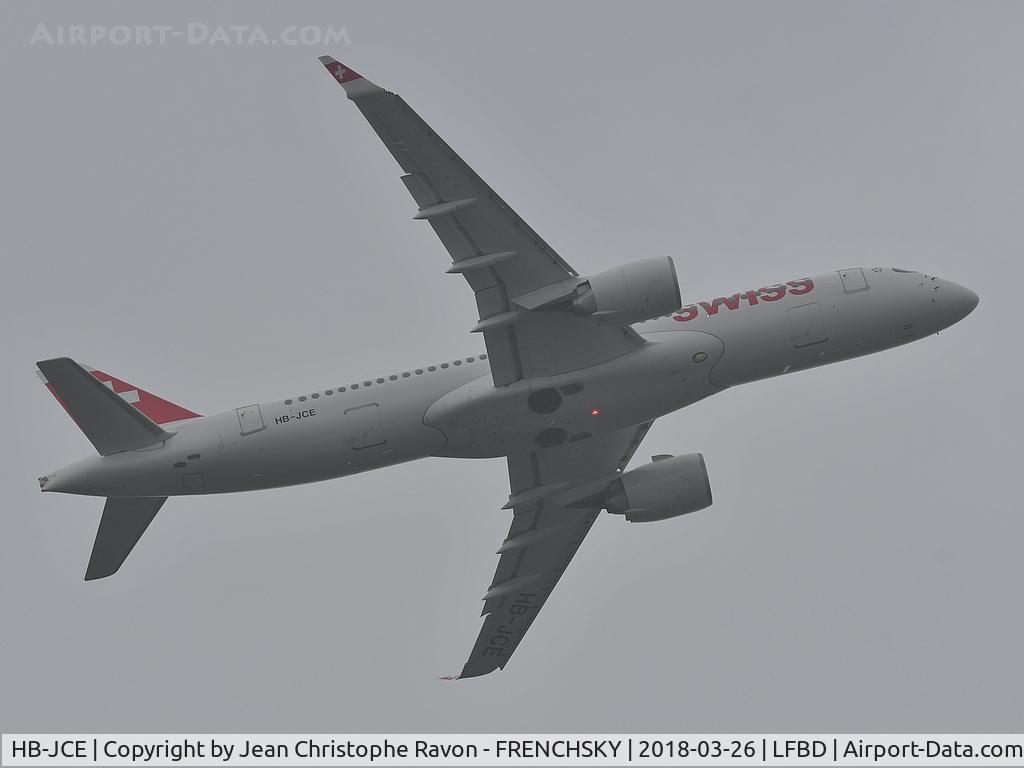 HB-JCE, 2017 Bombardier CSeries CS300 (BD-500-1A11) C/N 55014, first flight Bordeaux / Zurich (very bad weather....)