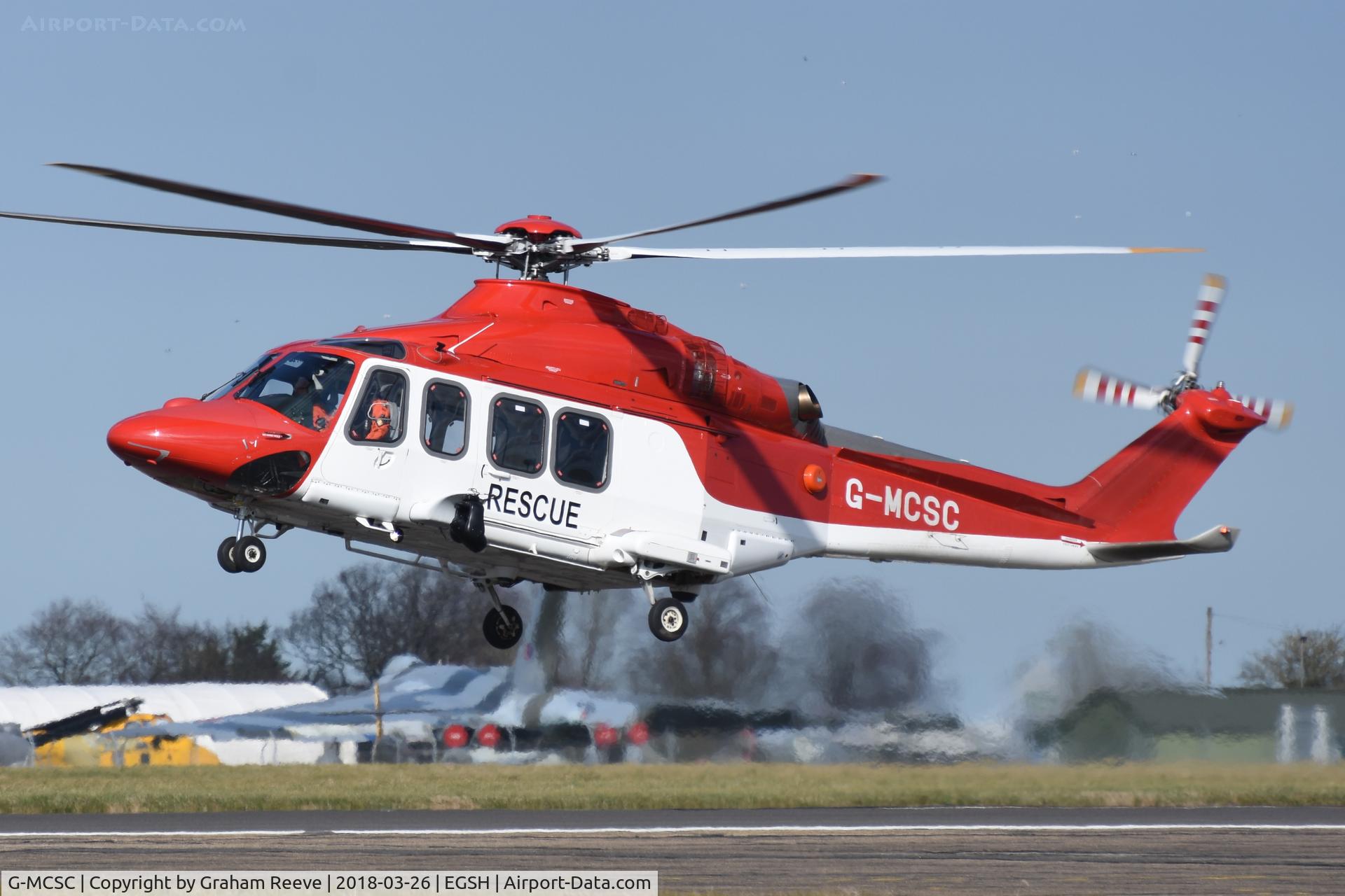 G-MCSC, 2014 AgustaWestland AW-139 C/N 41379, Landing at Norwich.
