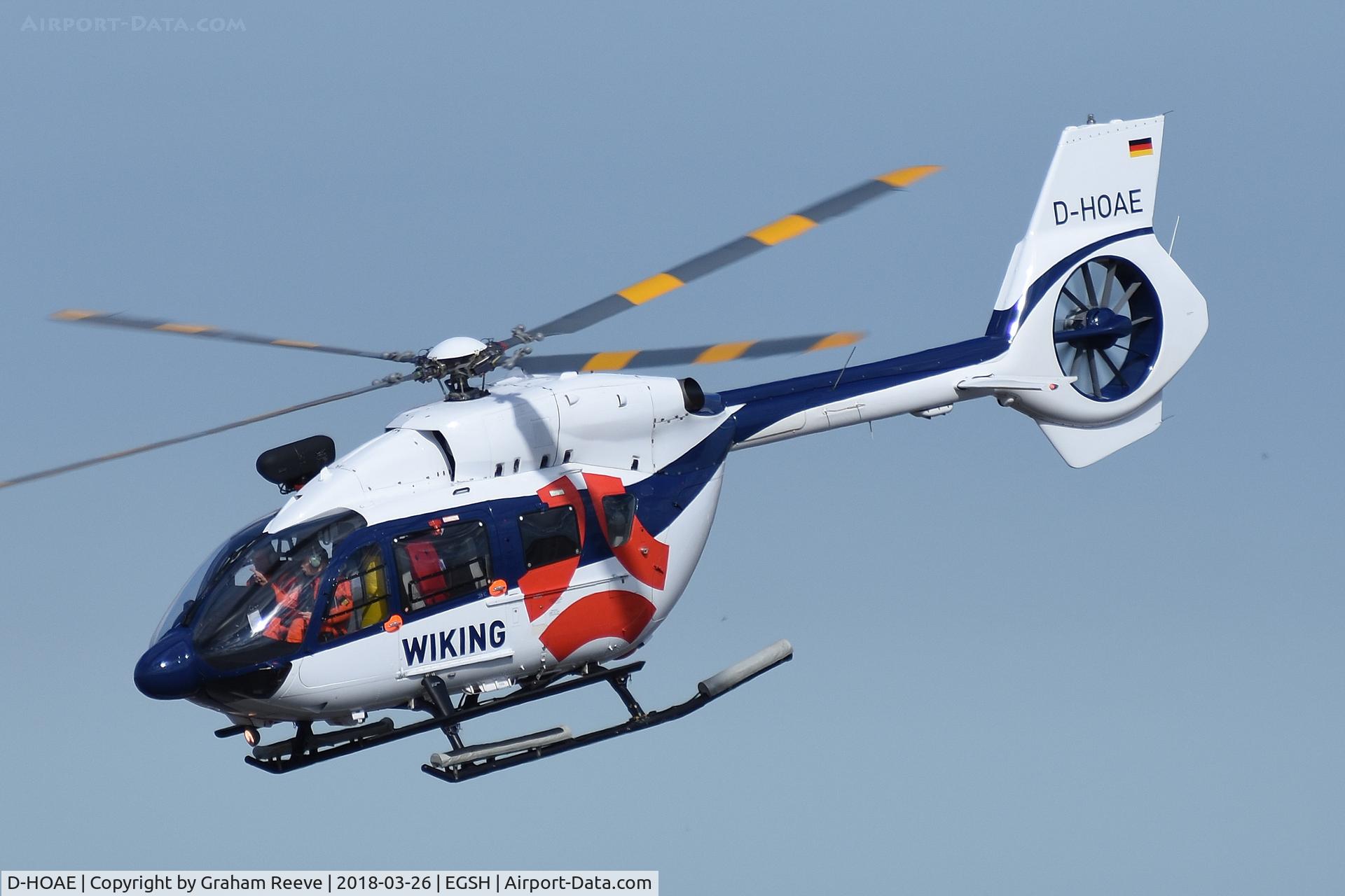 D-HOAE, 2016 Airbus Helicopters H-145 (BK-117D-2) C/N 20105, Departing from Norwich.