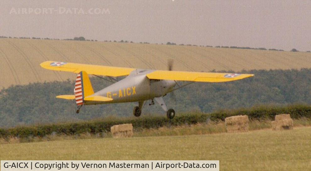 G-AICX, 1946 Luscombe 8A Silvaire C/N 2568, Taking off at Compton Abbas Dorset circa 1995