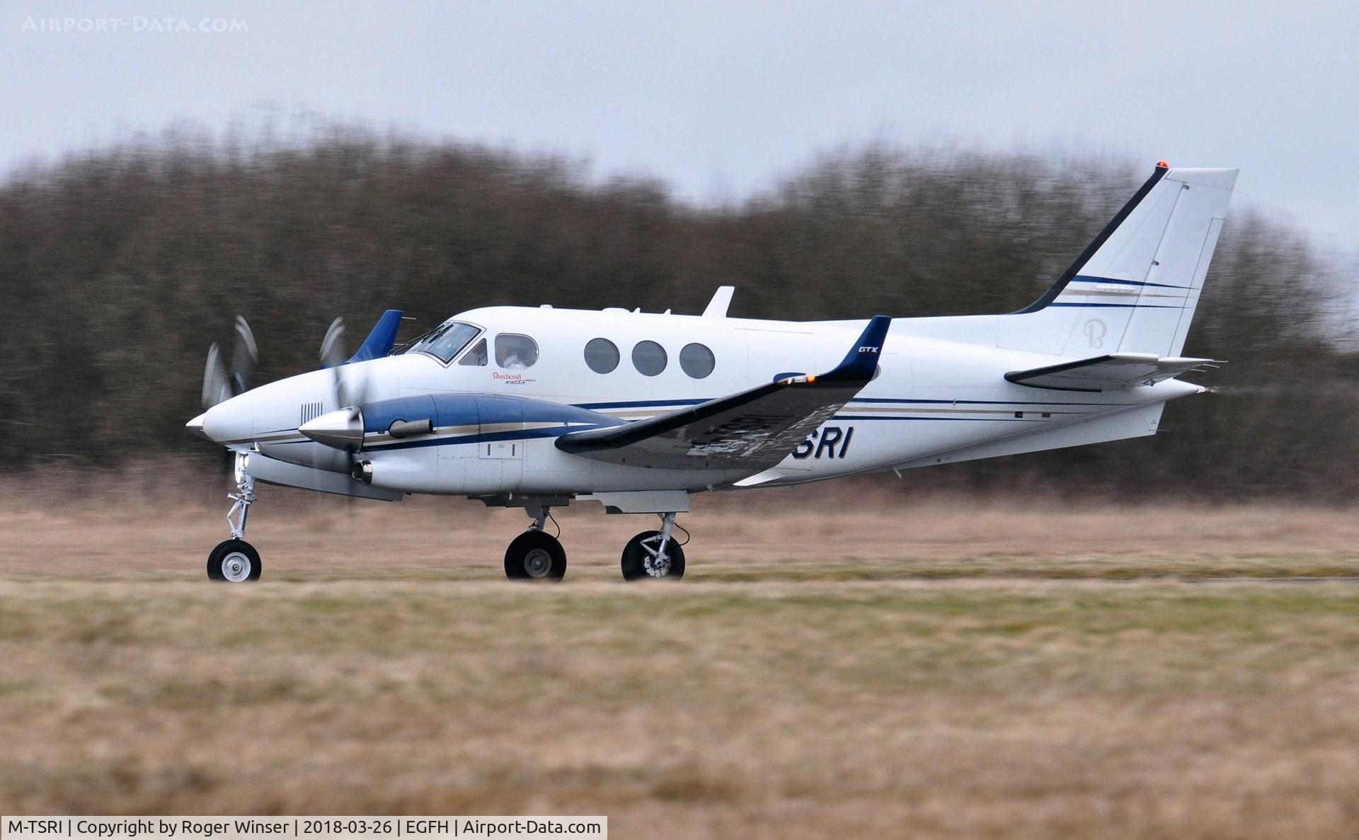 M-TSRI, Hawker Beechcraft C90GTI King Air C/N LJ-2033, Visiting King Air operated by Timpson Ltd departing Runway 22.