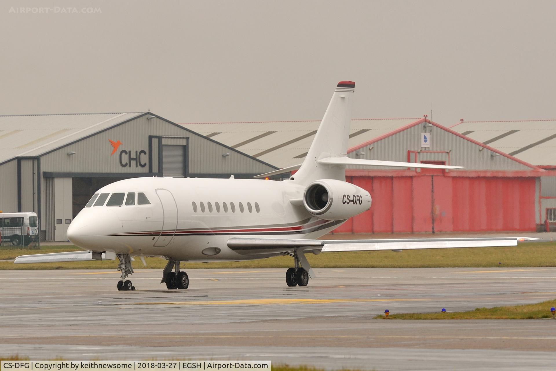 CS-DFG, 2004 Dassault Falcon 2000EX C/N 44, About to leave Norwich.