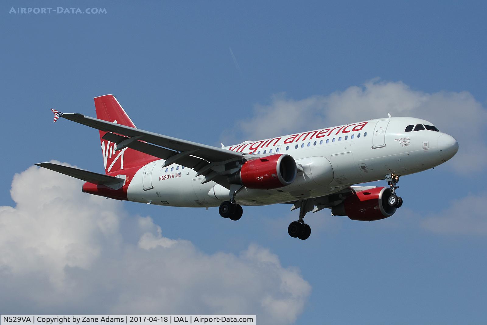 N529VA, 2008 Airbus A319-112 C/N 3684, Arriving at Dallas Love Field