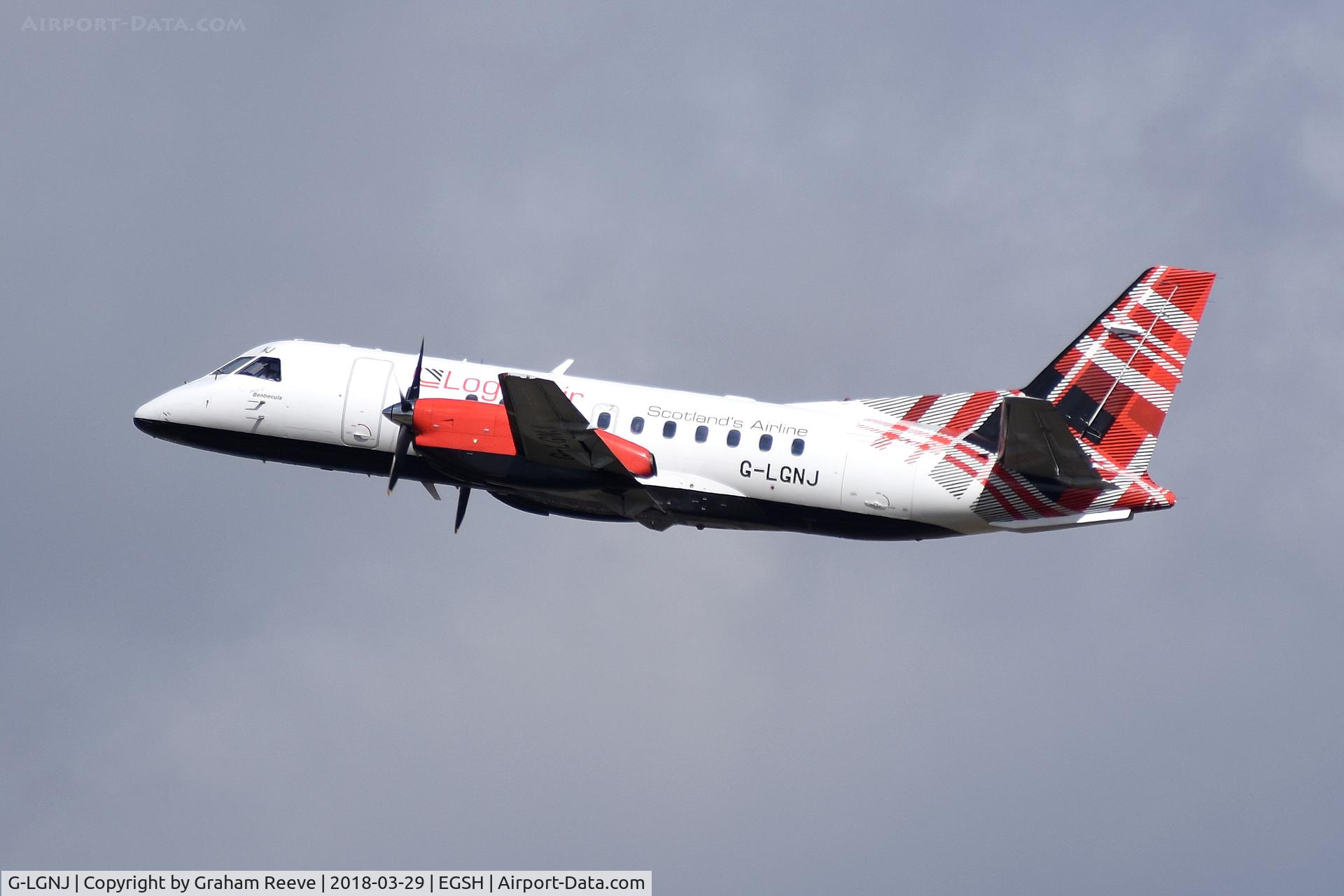 G-LGNJ, 1989 Saab 340B C/N 340B-173, Departing from Norwich.